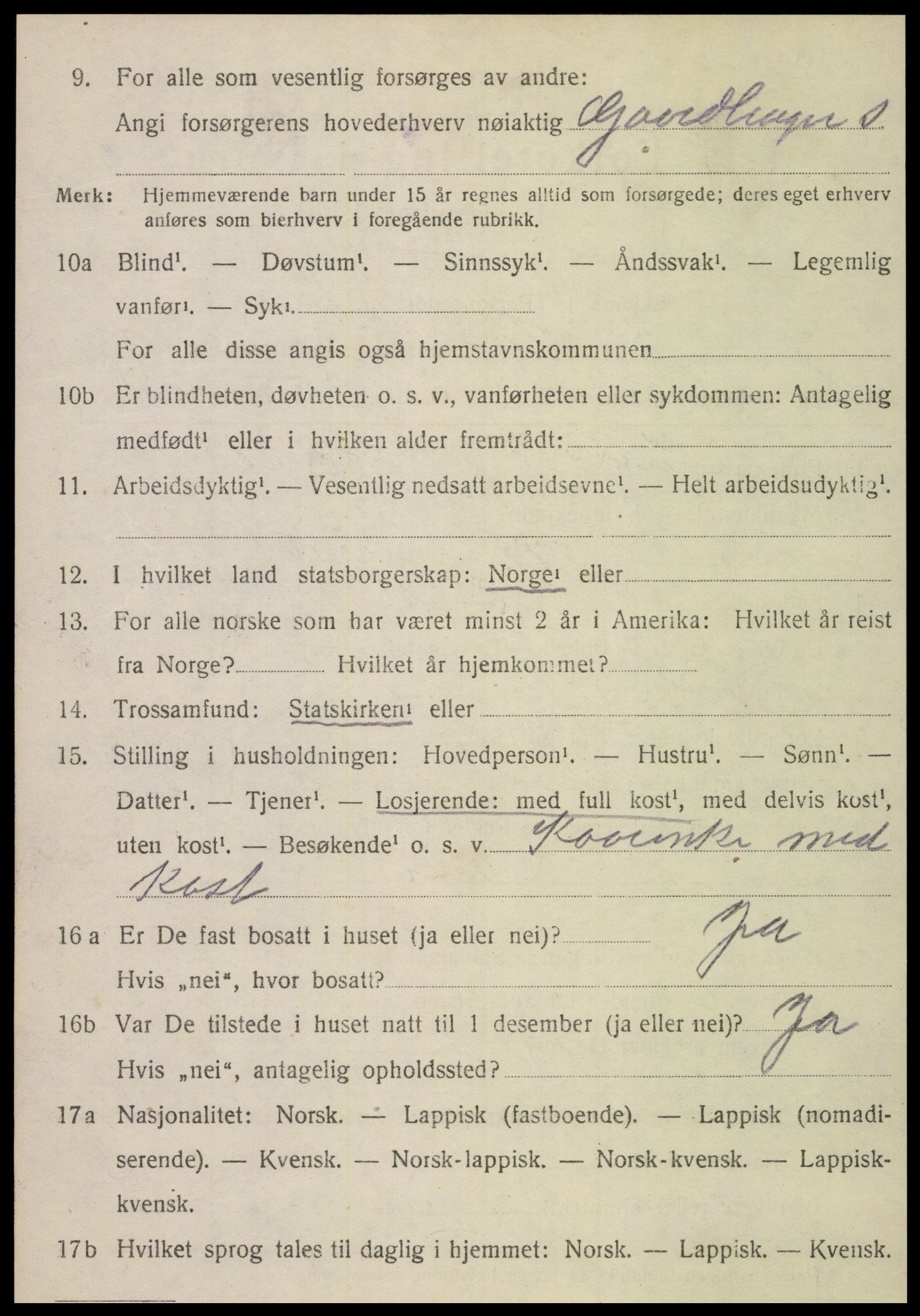 SAT, 1920 census for Sørli, 1920, p. 1426