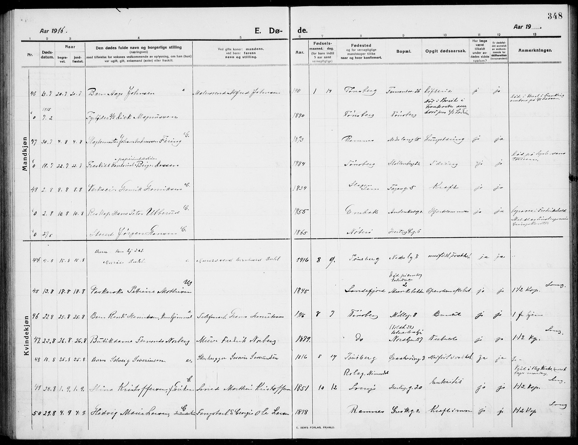 Tønsberg kirkebøker, AV/SAKO-A-330/G/Ga/L0009: Parish register (copy) no. 9, 1913-1920, p. 348