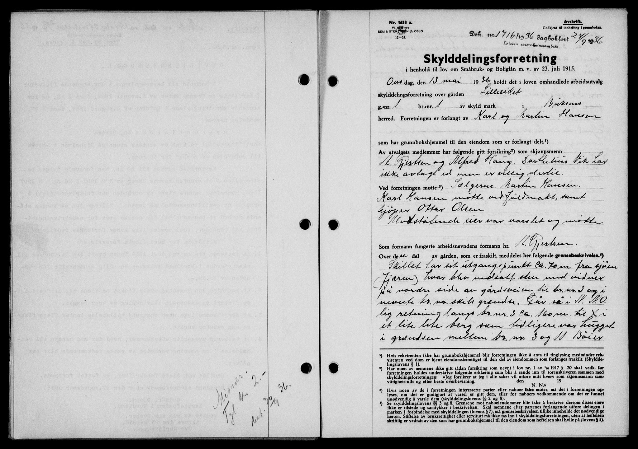 Lofoten sorenskriveri, SAT/A-0017/1/2/2C/L0001a: Mortgage book no. 1a, 1936-1937, Diary no: : 1716/1936