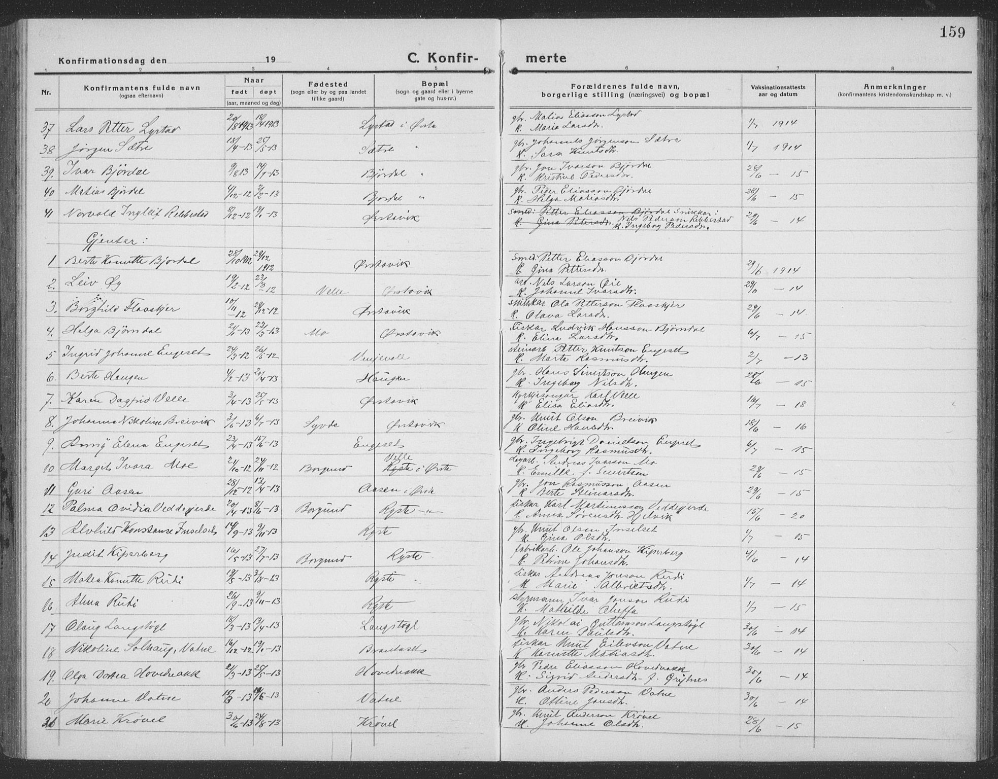Ministerialprotokoller, klokkerbøker og fødselsregistre - Møre og Romsdal, AV/SAT-A-1454/513/L0191: Parish register (copy) no. 513C05, 1920-1941, p. 159