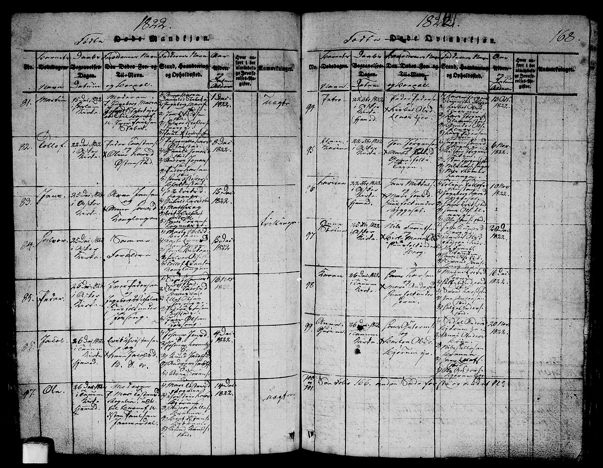 Asker prestekontor Kirkebøker, AV/SAO-A-10256a/G/Ga/L0001: Parish register (copy) no. I 1, 1814-1830, p. 168