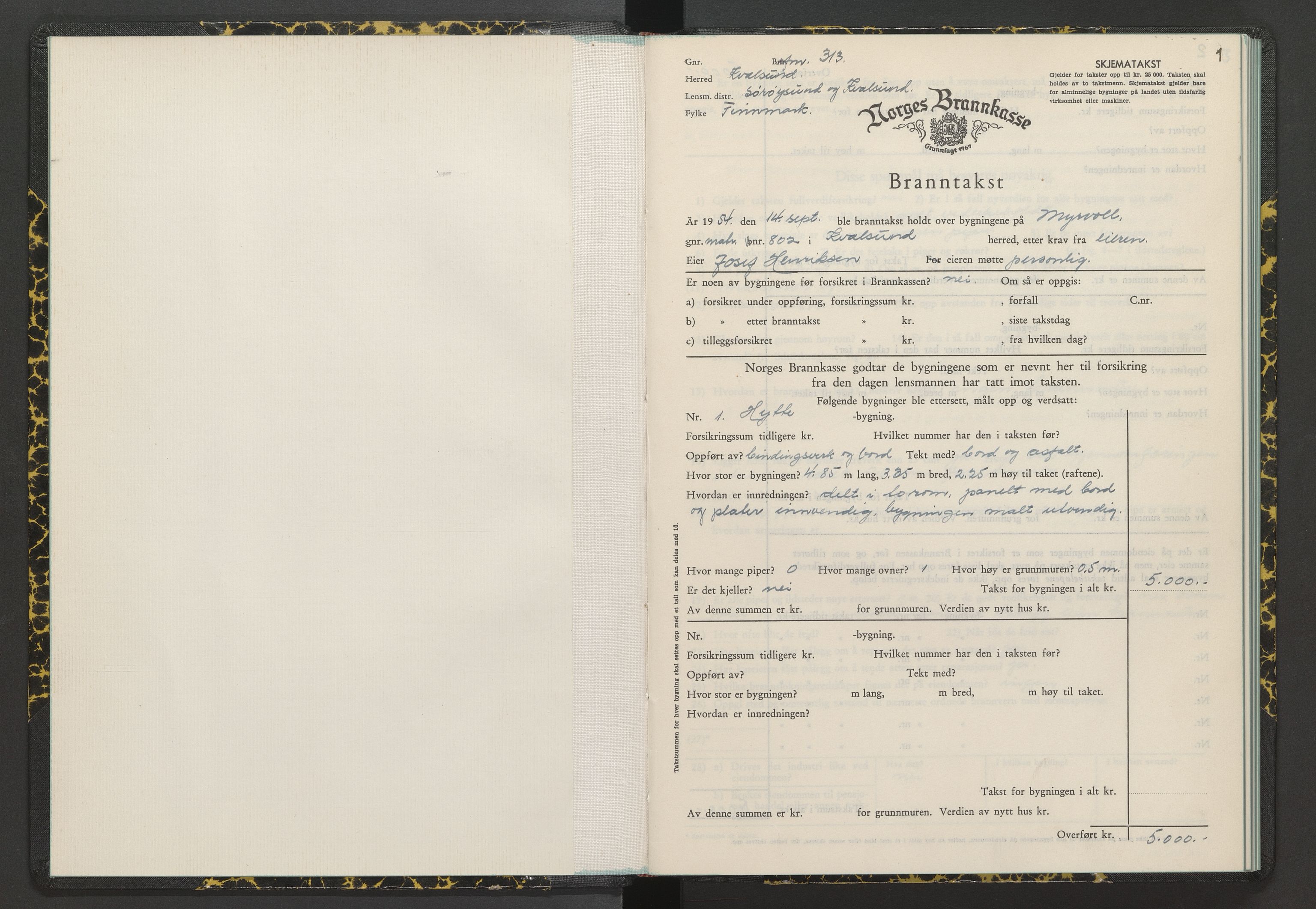 Sørøysund og Kvalsund lensmannskontor, AV/SATØ-SATO-151/1/Fl/L0028: Branntakstprotokoll - Kvalsund, 1954-1955