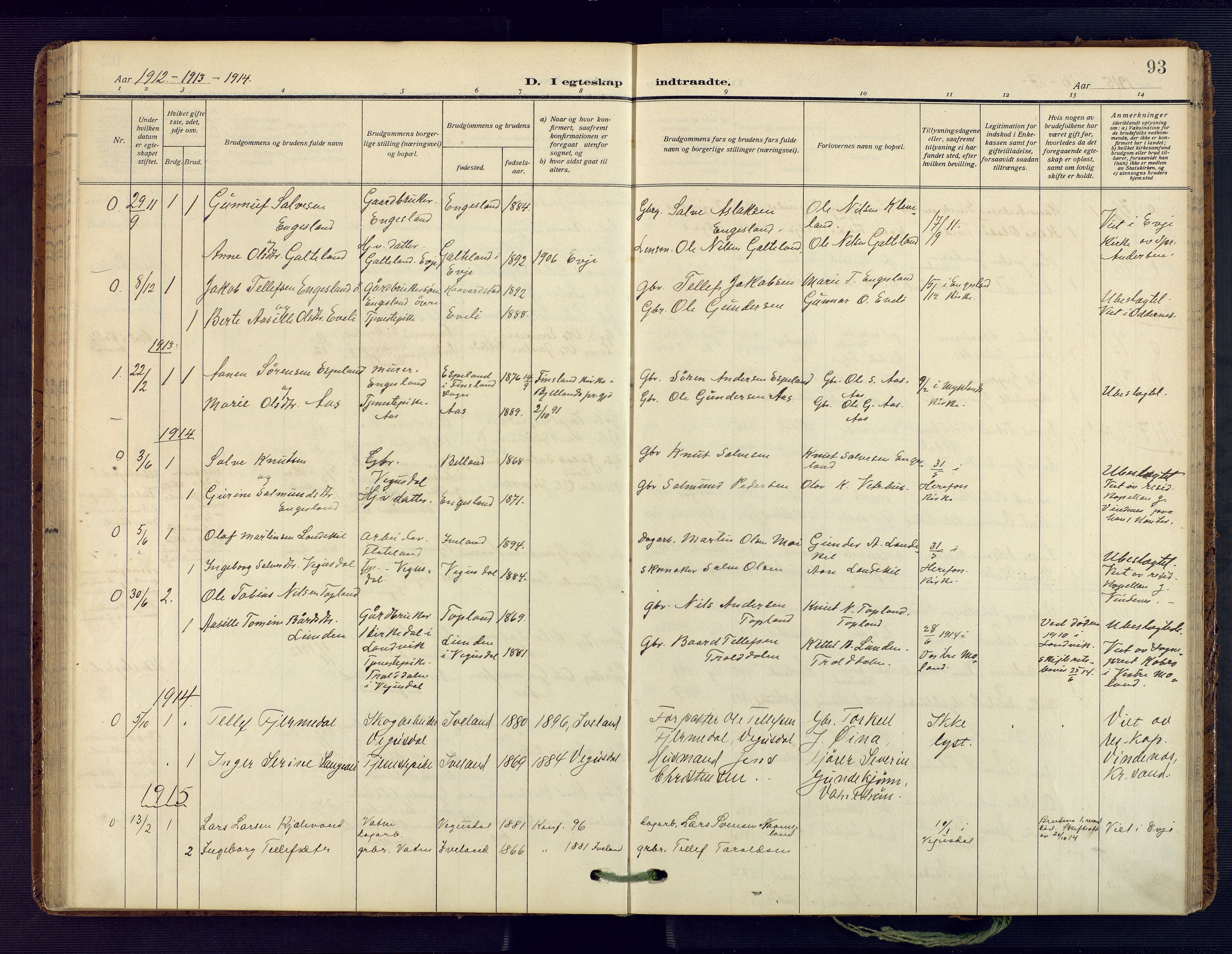 Herefoss sokneprestkontor, SAK/1111-0019/F/Fa/Fab/L0005: Parish register (official) no. A 5, 1910-1932, p. 93