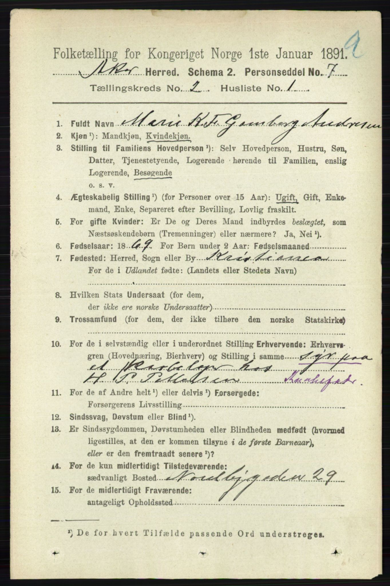 RA, 1891 census for 0218 Aker, 1891, p. 1365