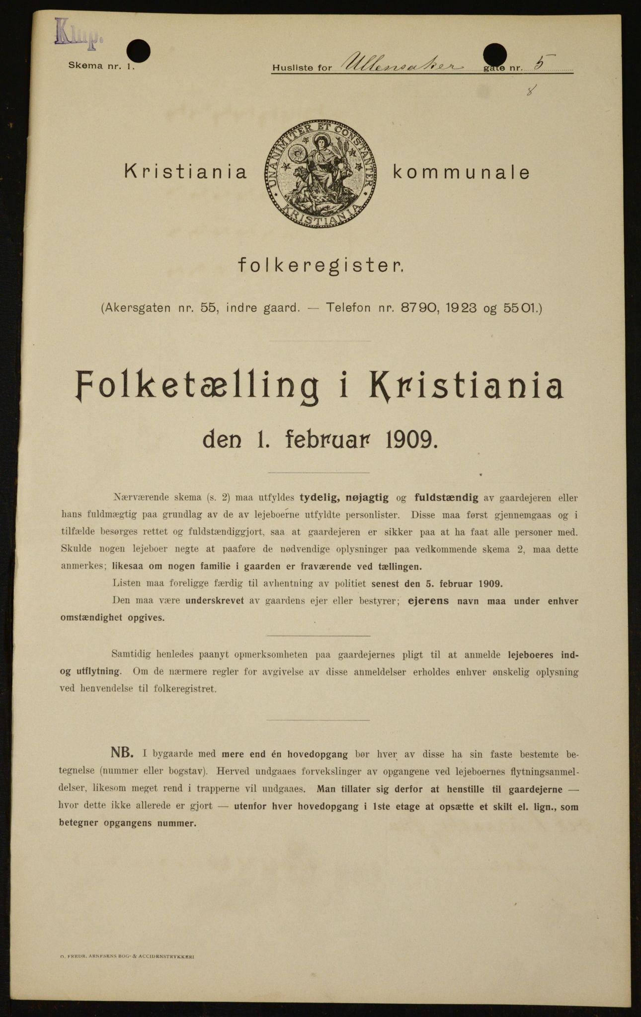 OBA, Municipal Census 1909 for Kristiania, 1909, p. 107609