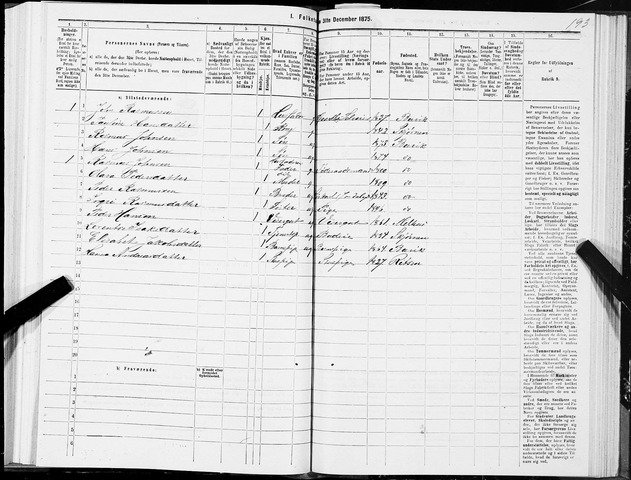 SAT, 1875 census for 1655P Byneset, 1875, p. 3193