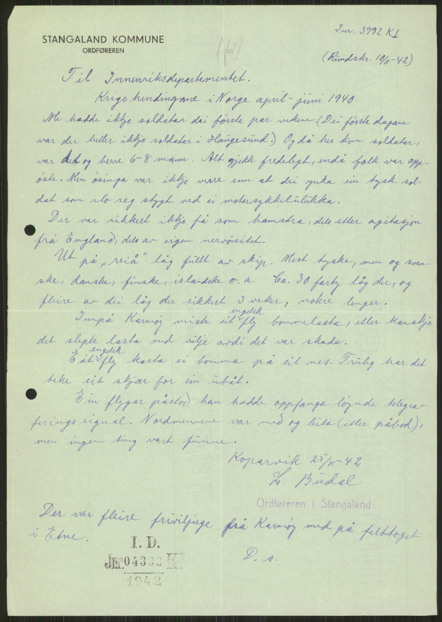 Forsvaret, Forsvarets krigshistoriske avdeling, RA/RAFA-2017/Y/Ya/L0015: II-C-11-31 - Fylkesmenn.  Rapporter om krigsbegivenhetene 1940., 1940, p. 129