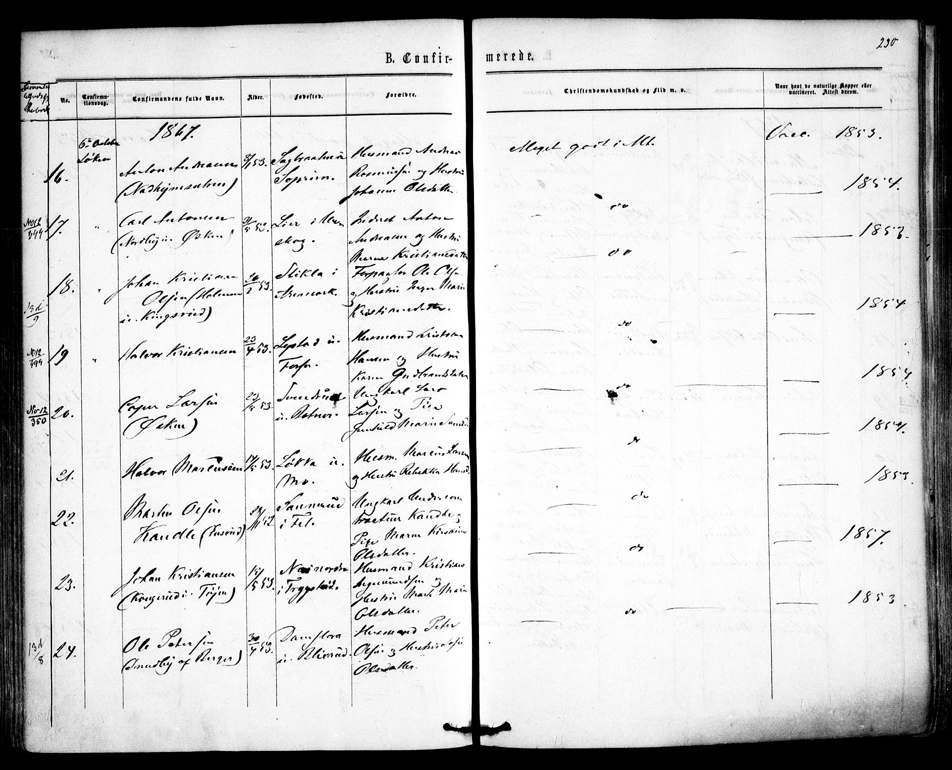 Høland prestekontor Kirkebøker, AV/SAO-A-10346a/F/Fa/L0011: Parish register (official) no. I 11, 1862-1869, p. 230