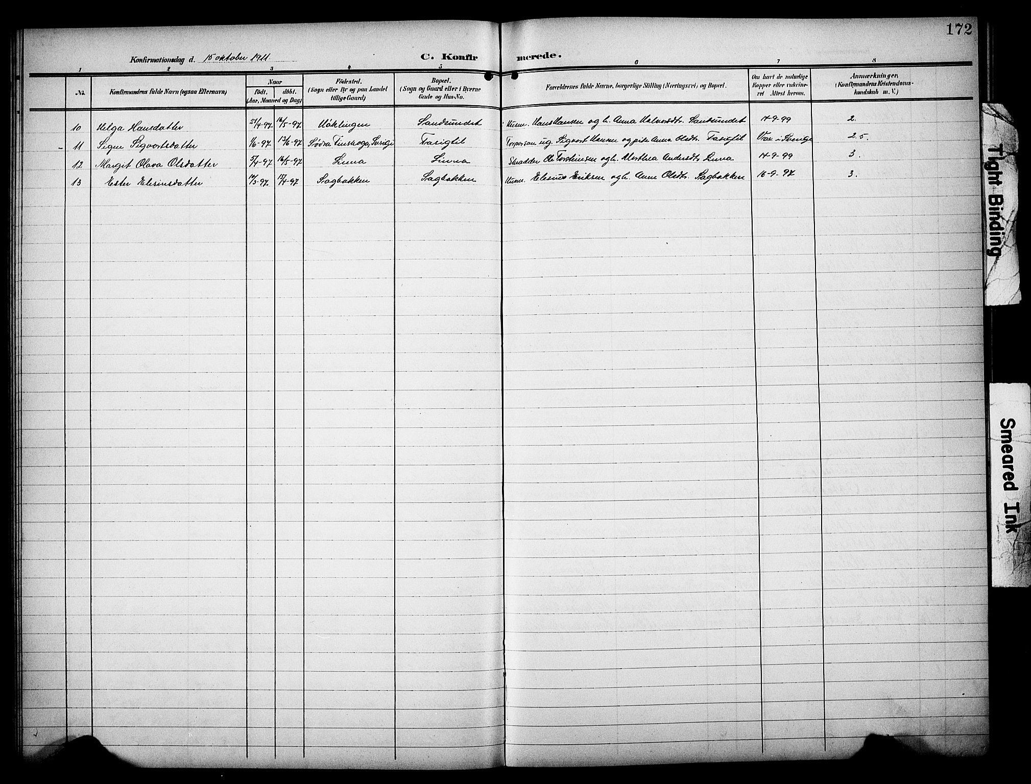Åsnes prestekontor, SAH/PREST-042/H/Ha/Hab/L0006: Parish register (copy) no. 6, 1903-1929, p. 172