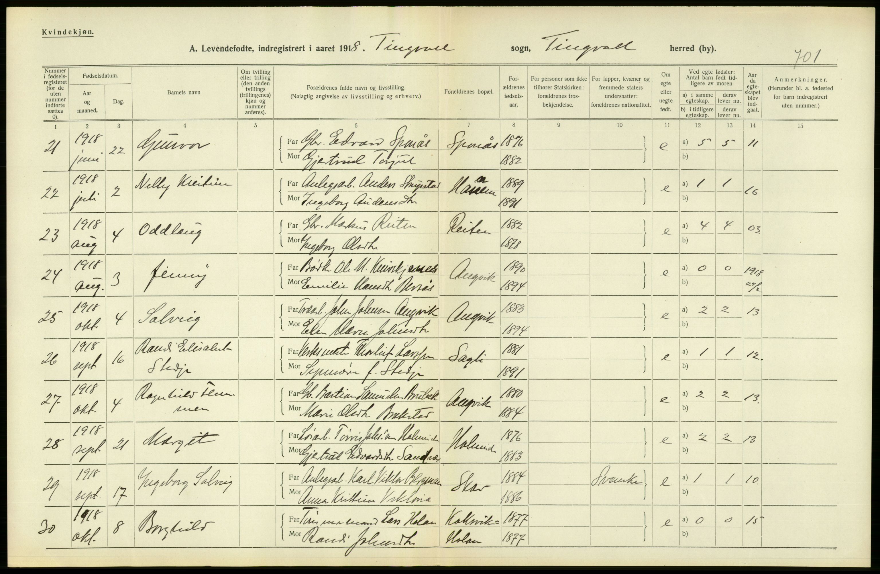 Statistisk sentralbyrå, Sosiodemografiske emner, Befolkning, RA/S-2228/D/Df/Dfb/Dfbh/L0043: Møre fylke: Levendefødte menn og kvinner. Bygder., 1918, p. 504