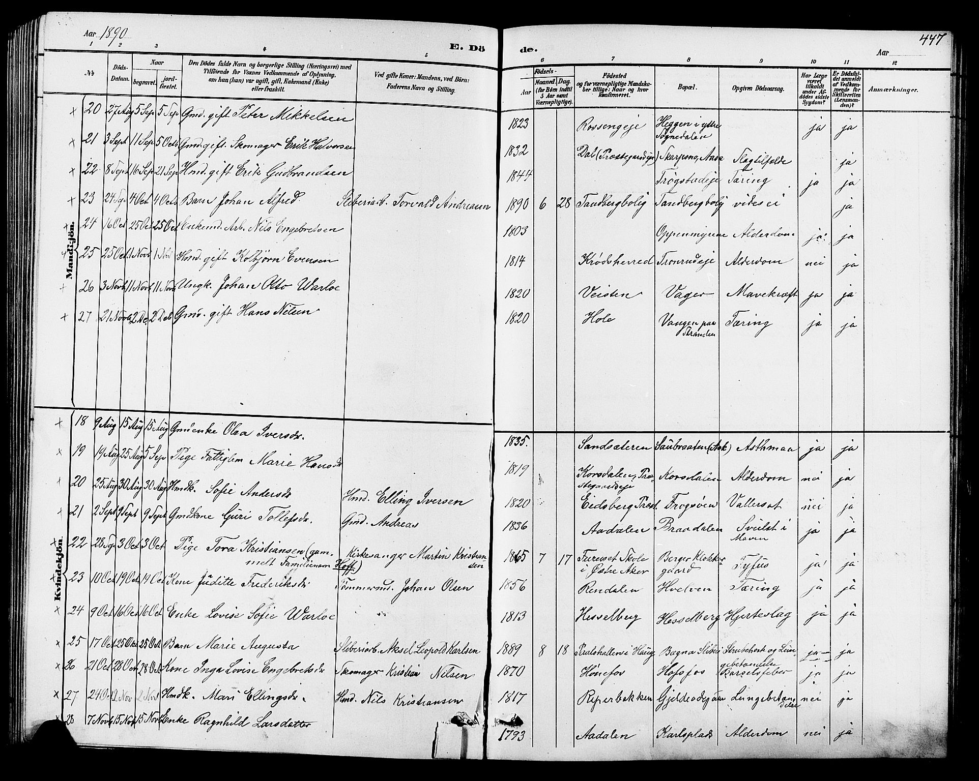 Norderhov kirkebøker, AV/SAKO-A-237/G/Ga/L0008: Parish register (copy) no. I 8, 1887-1912, p. 447