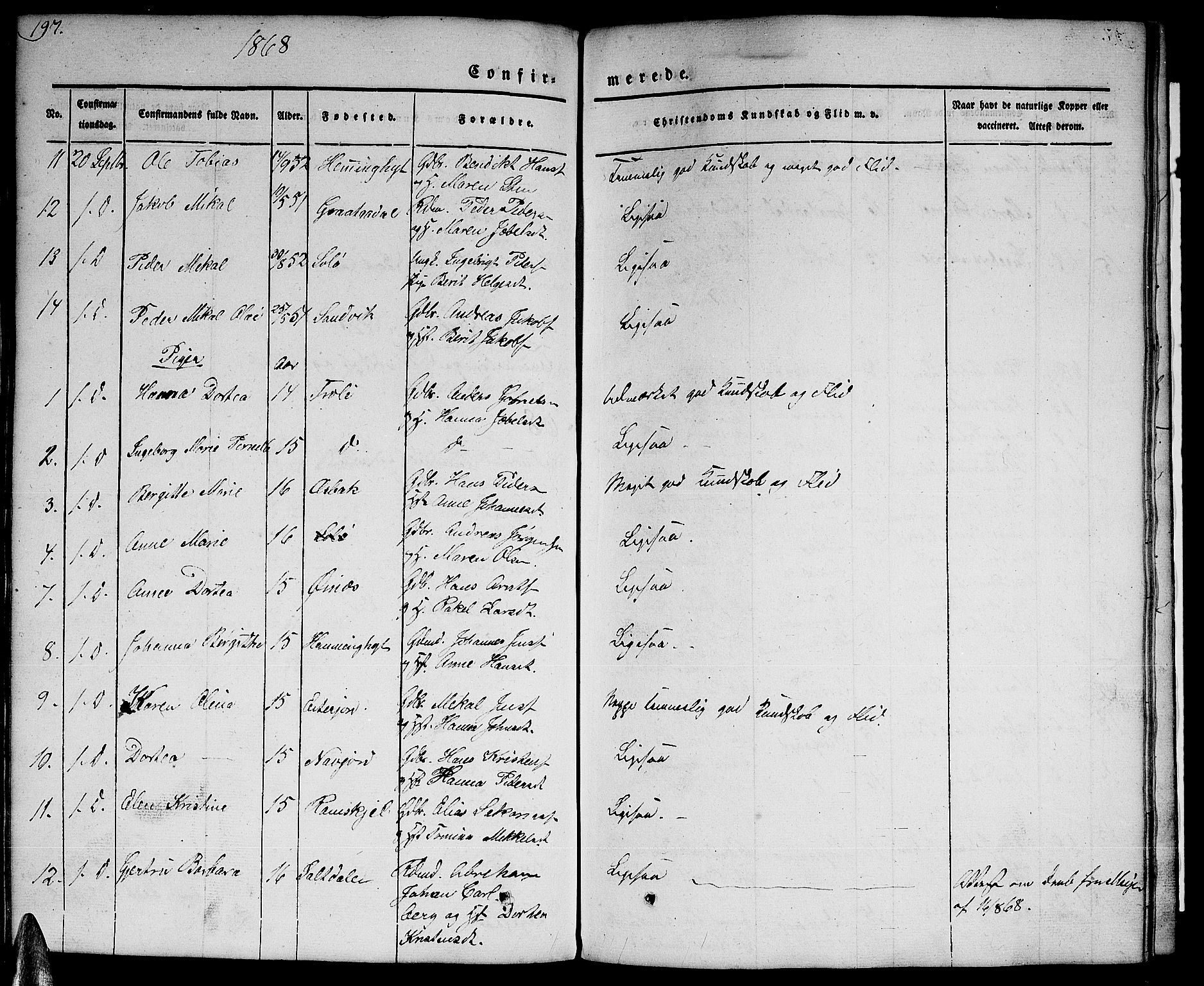 Ministerialprotokoller, klokkerbøker og fødselsregistre - Nordland, AV/SAT-A-1459/846/L0652: Parish register (copy) no. 846C02, 1841-1871, p. 197