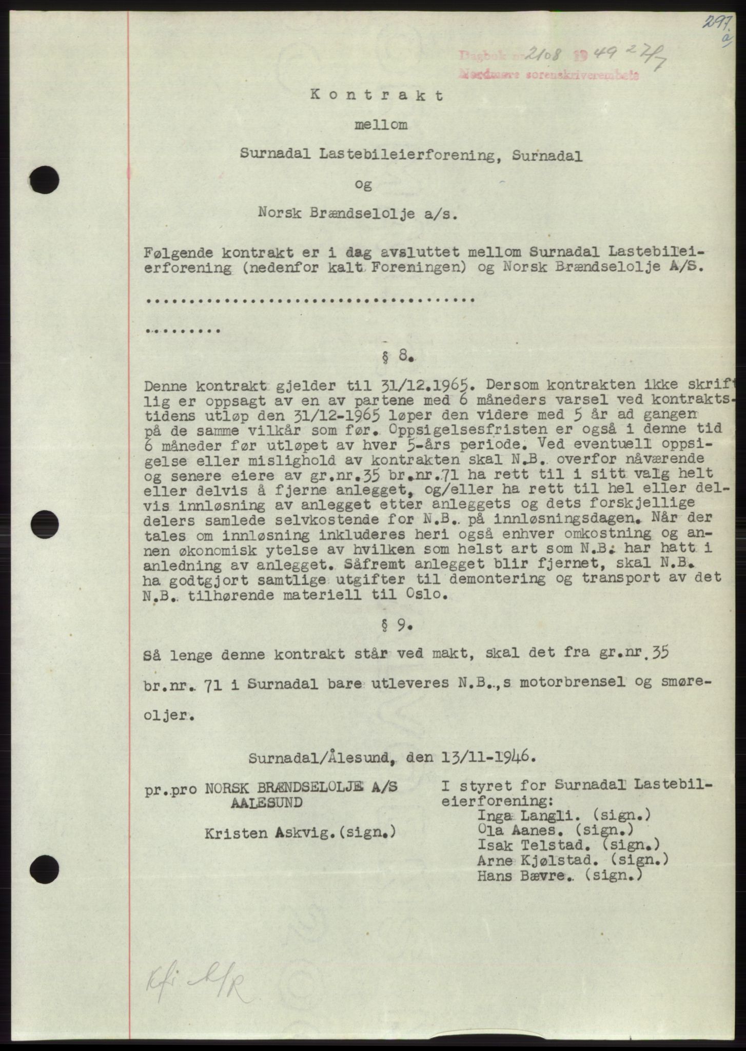 Nordmøre sorenskriveri, AV/SAT-A-4132/1/2/2Ca: Mortgage book no. B102, 1949-1949, Diary no: : 2108/1949