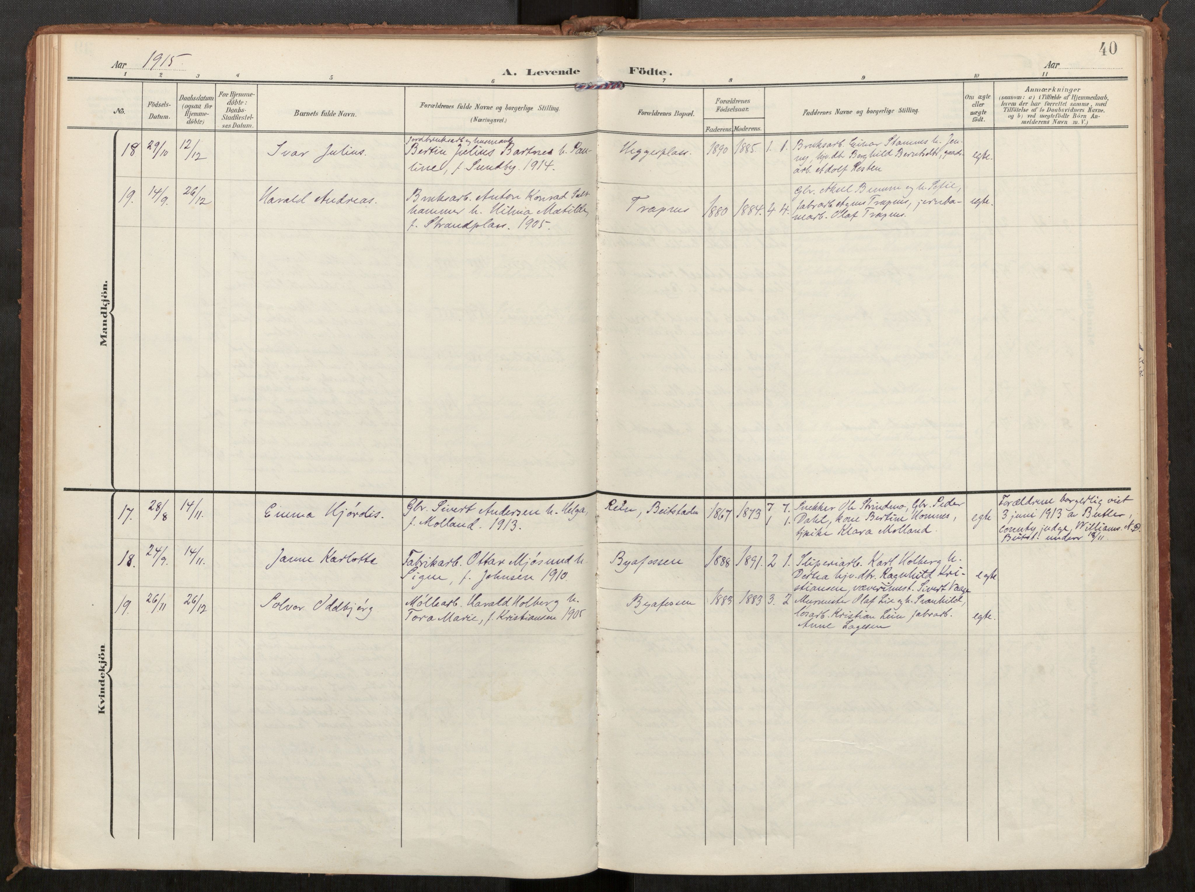 Steinkjer sokneprestkontor, SAT/A-1541/01/H/Ha/Haa/L0002: Parish register (official) no. 2, 1907-1917, p. 40