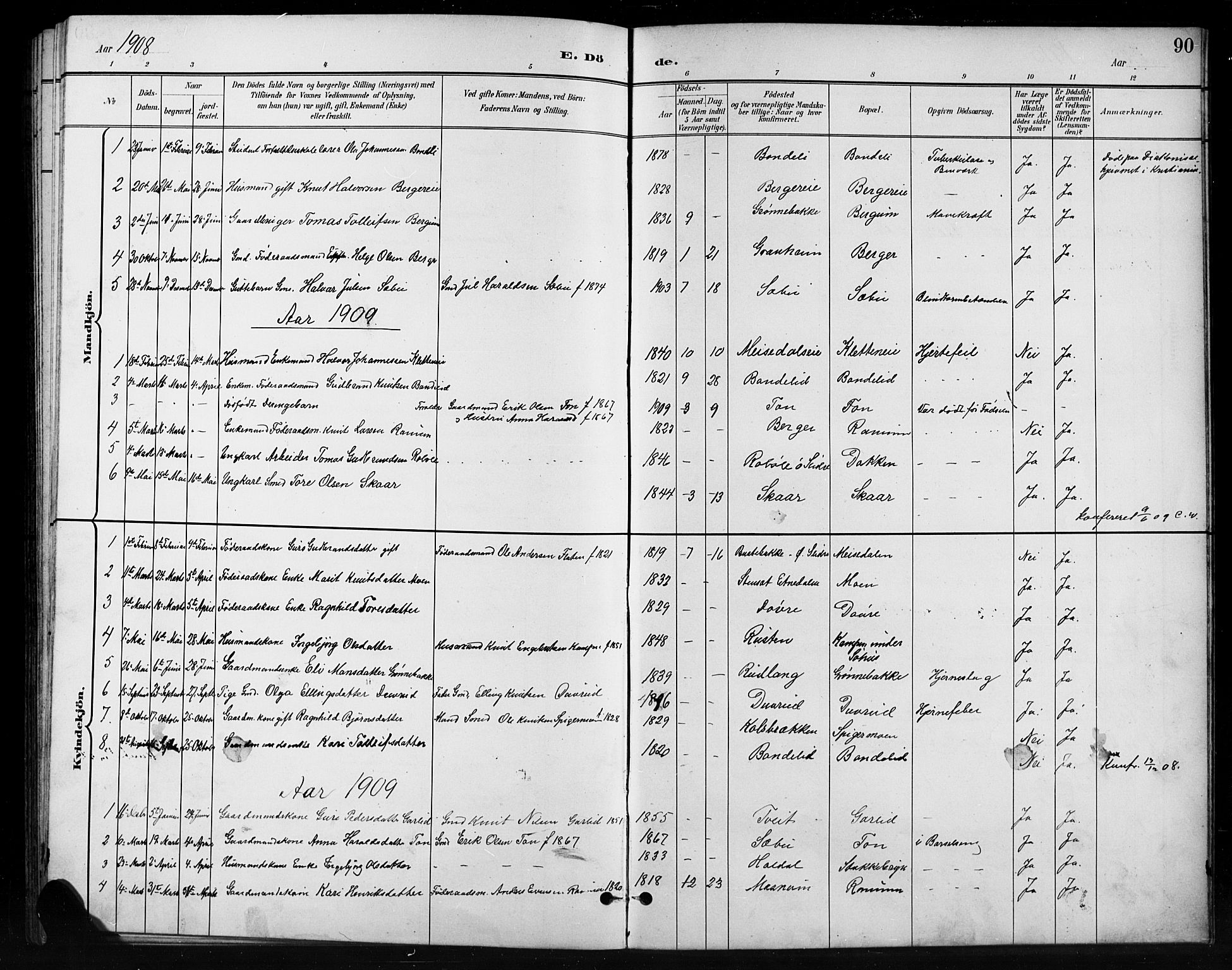 Nord-Aurdal prestekontor, SAH/PREST-132/H/Ha/Hab/L0011: Parish register (copy) no. 11, 1897-1918, p. 90