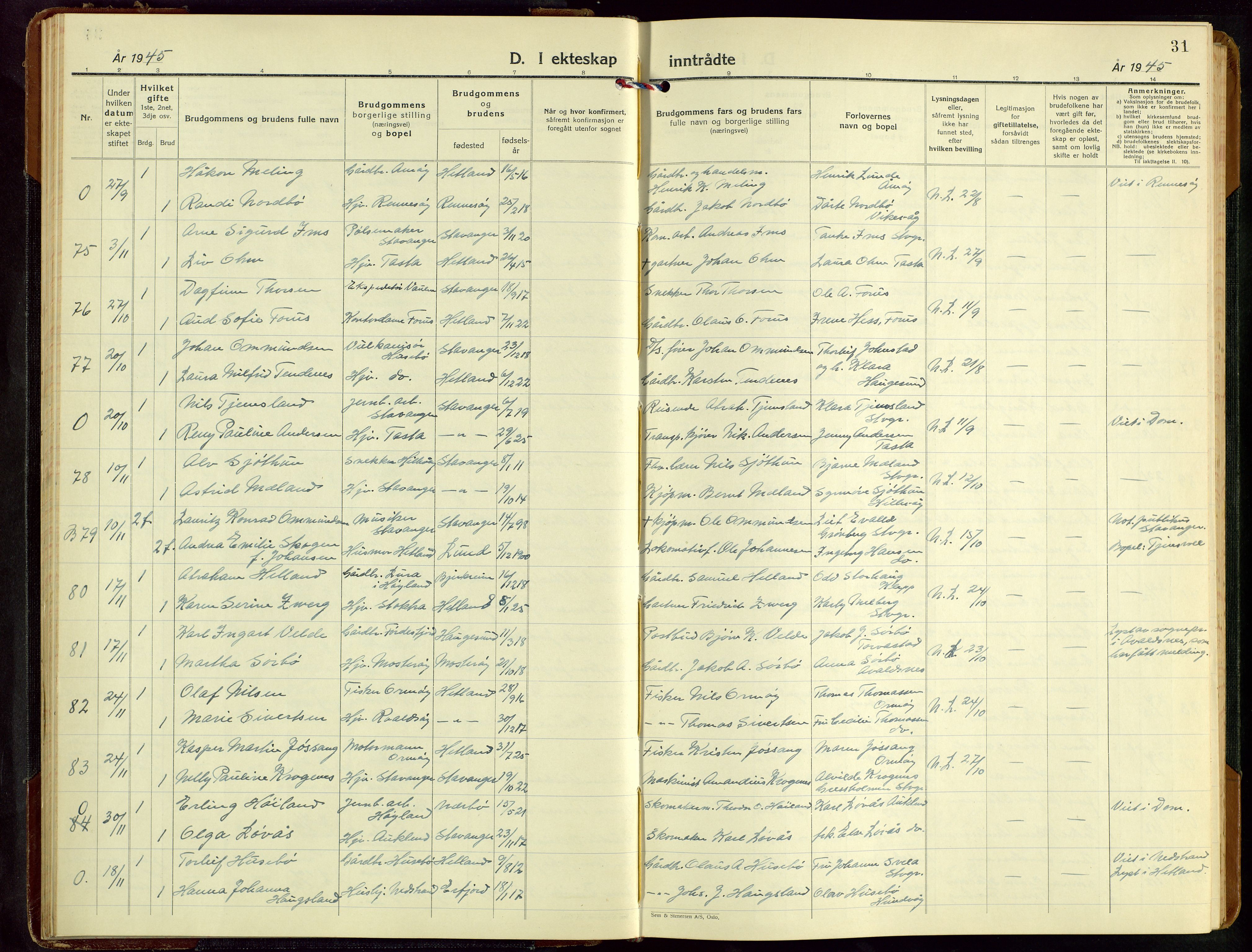 Hetland sokneprestkontor, SAST/A-101826/30/30BB/L0016: Parish register (copy) no. B 16, 1942-1960, p. 31