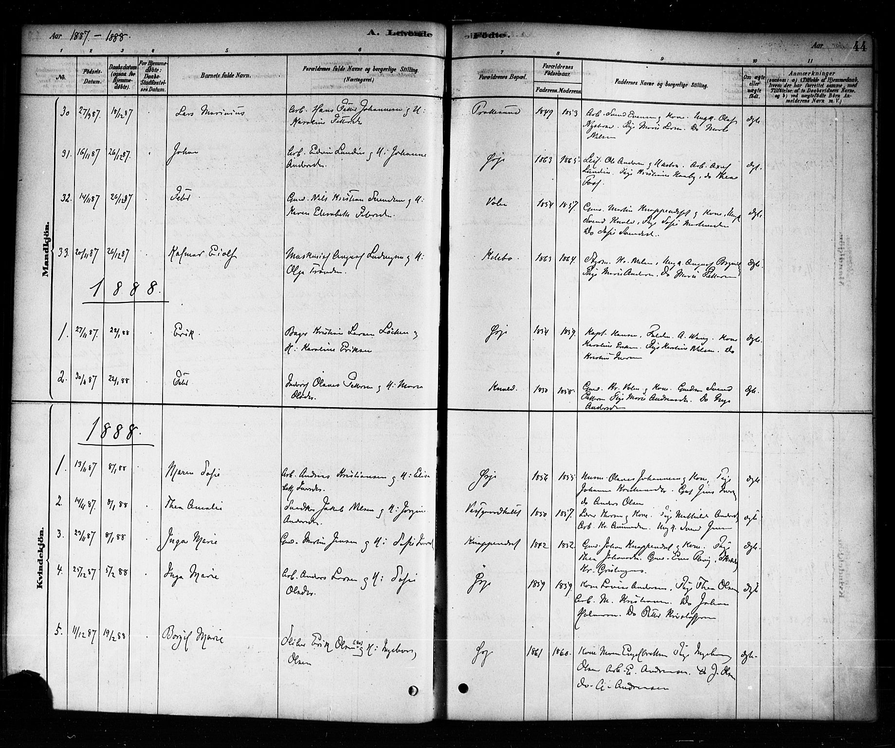 Aremark prestekontor Kirkebøker, SAO/A-10899/F/Fb/L0004: Parish register (official) no. II 4, 1878-1895, p. 44