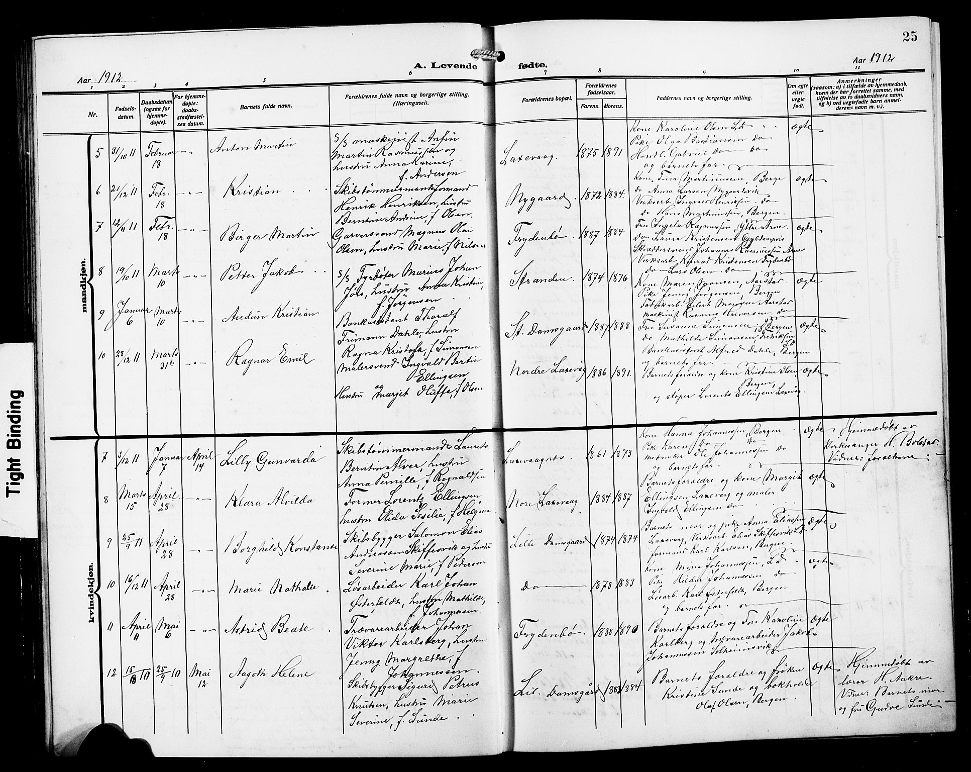 Laksevåg Sokneprestembete, AV/SAB-A-76501/H/Ha/Hab/Haba/L0005: Parish register (copy) no. A 5, 1910-1917, p. 25