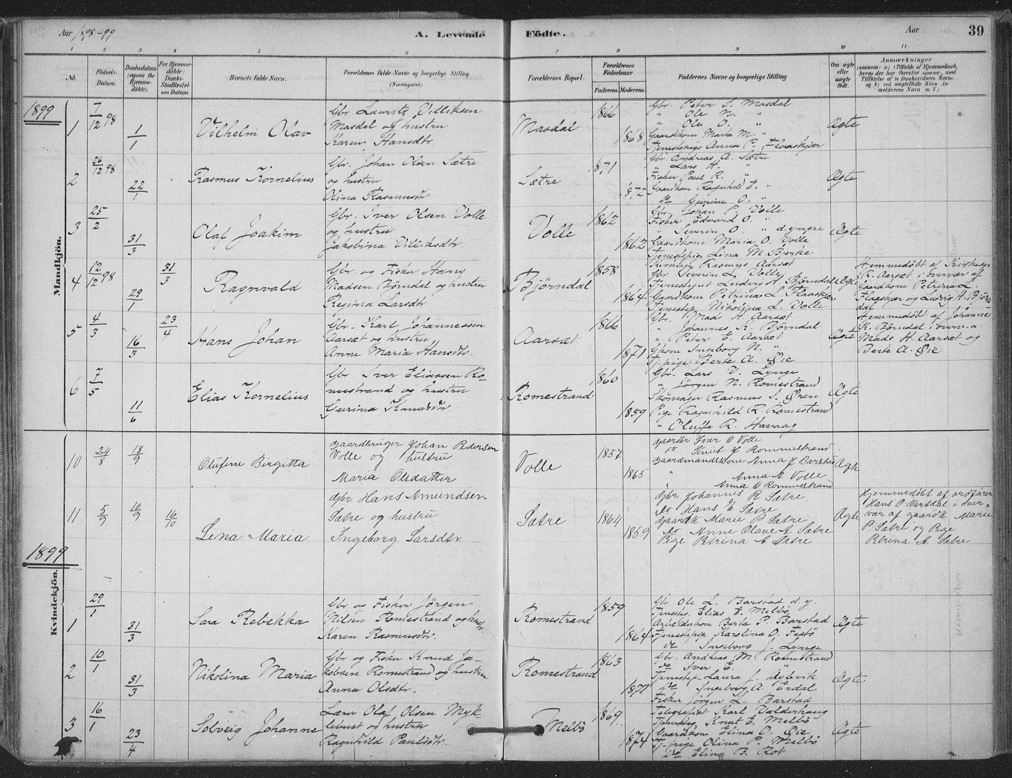 Ministerialprotokoller, klokkerbøker og fødselsregistre - Møre og Romsdal, AV/SAT-A-1454/514/L0199: Parish register (official) no. 514A01, 1878-1912, p. 39