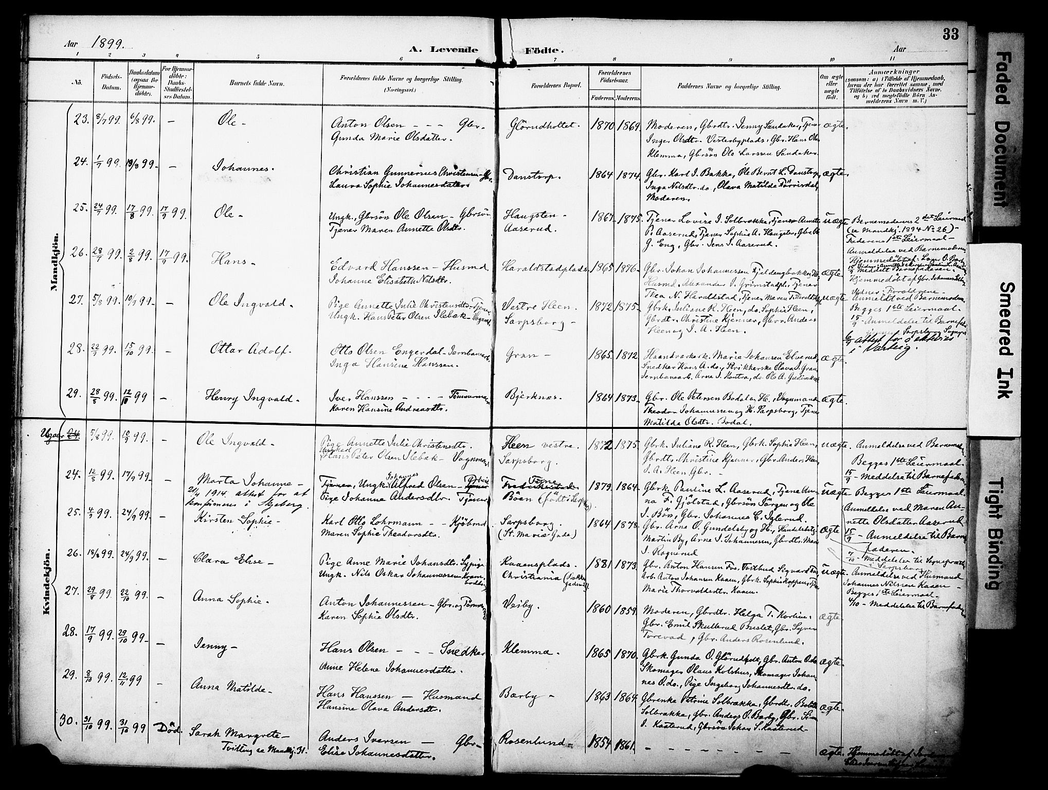 Rakkestad prestekontor Kirkebøker, AV/SAO-A-2008/F/Fa/L0013: Parish register (official) no. I 13, 1894-1908, p. 33