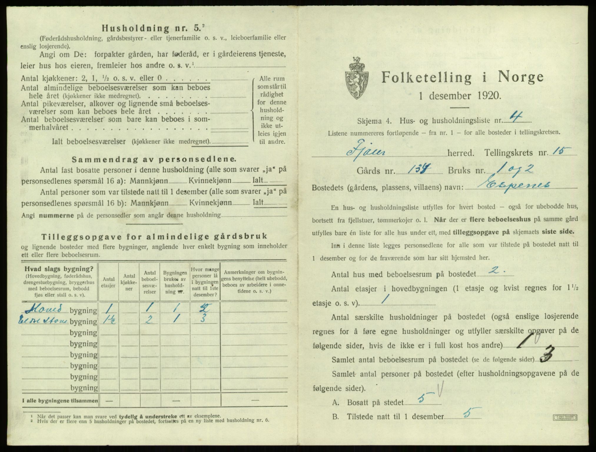 SAB, 1920 census for Fjaler, 1920, p. 1218