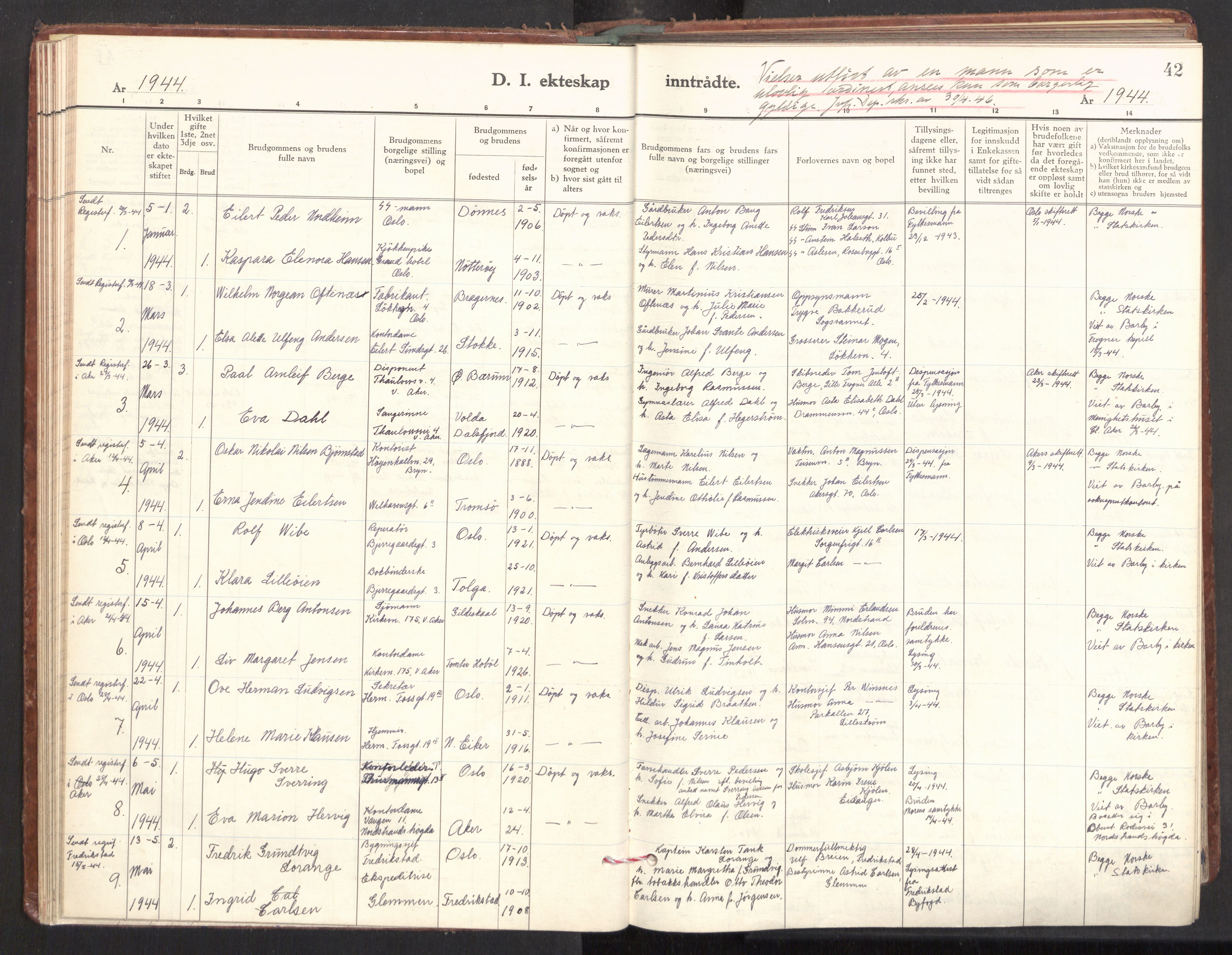 Gamle Aker prestekontor Kirkebøker, AV/SAO-A-10617a/F/L0022: Parish register (official) no. 22, 1941-1952, p. 42