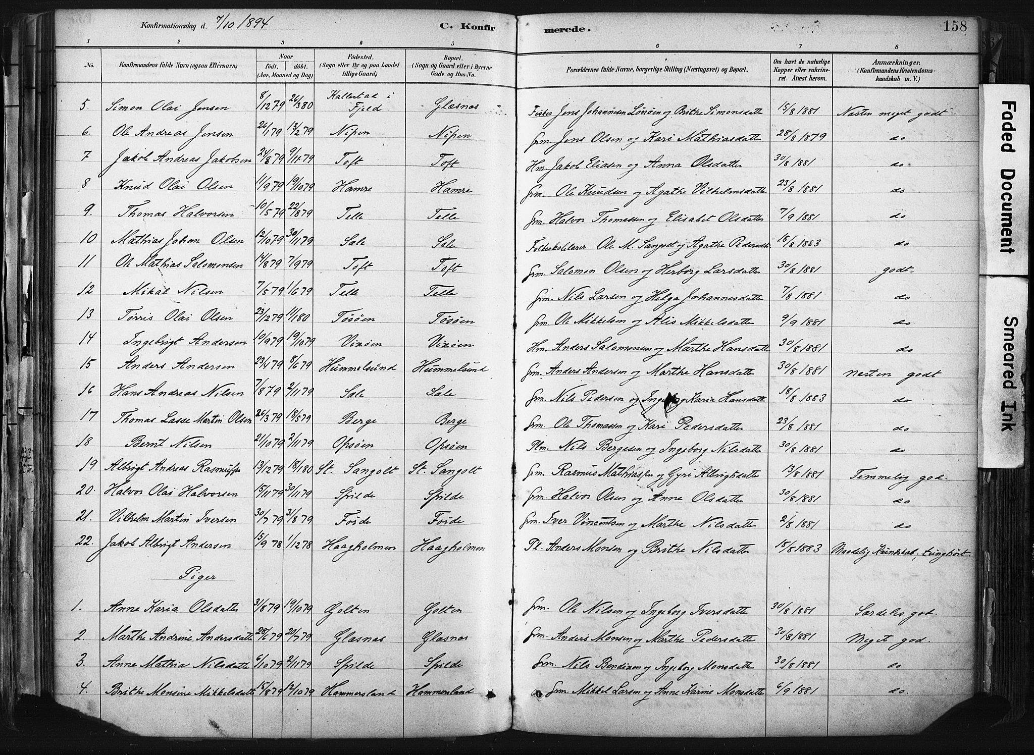 Sund sokneprestembete, SAB/A-99930: Parish register (official) no. B 1, 1882-1907, p. 158