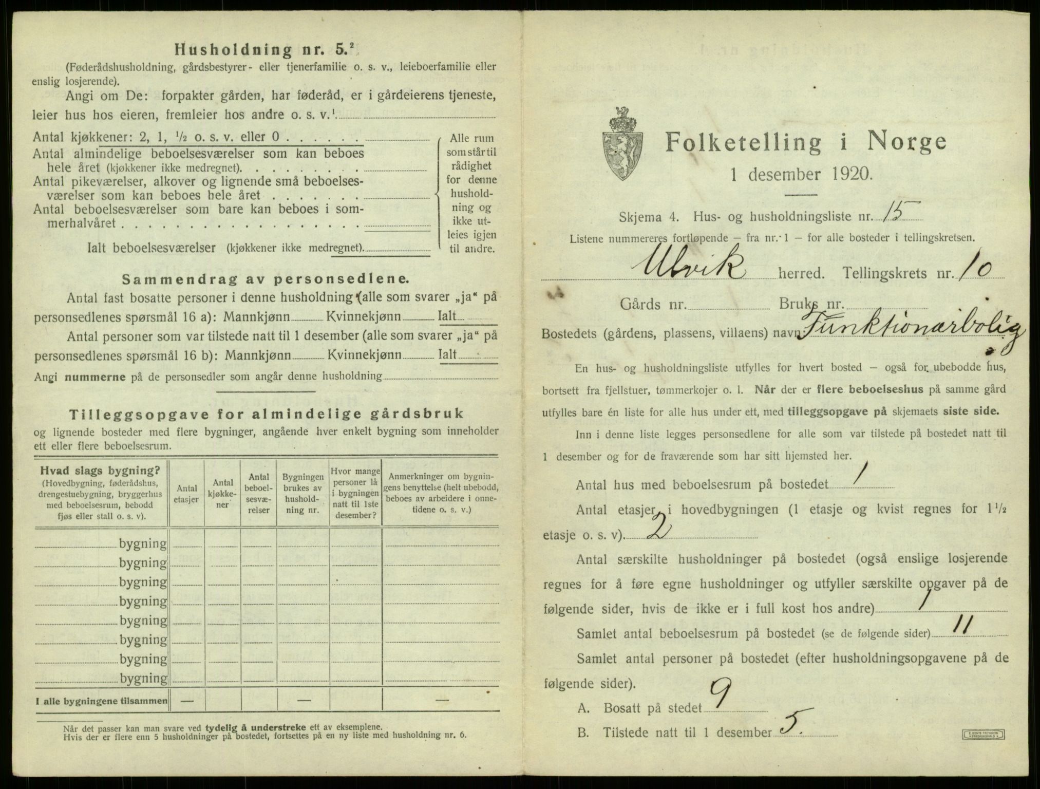 SAB, 1920 census for Ulvik, 1920, p. 77