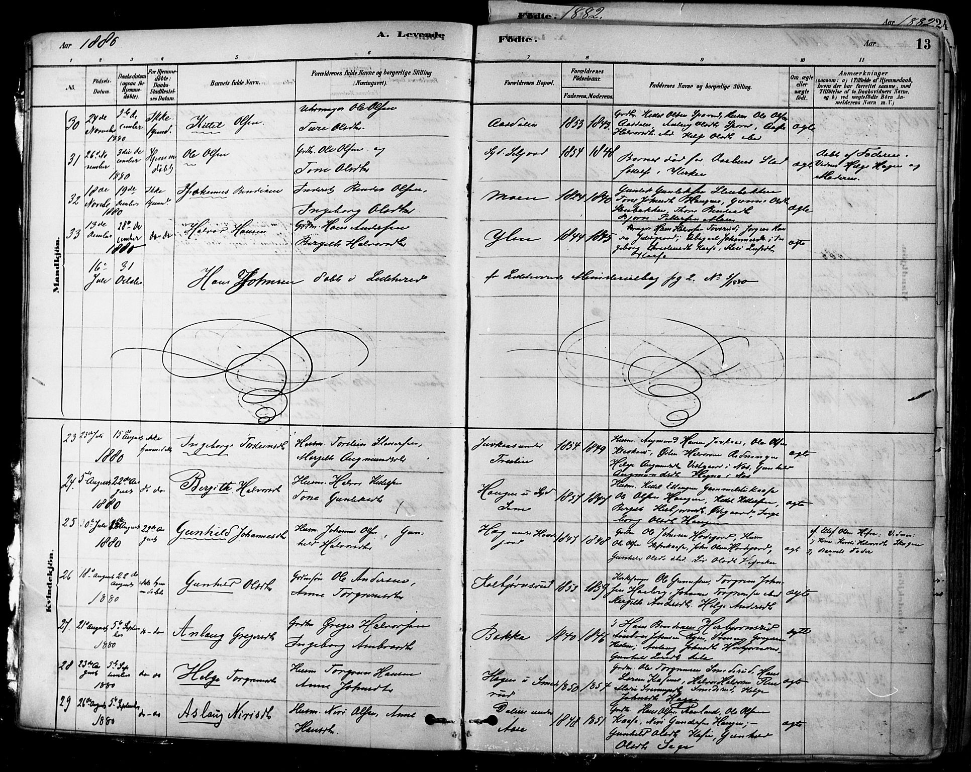 Heddal kirkebøker, AV/SAKO-A-268/F/Fa/L0008: Parish register (official) no. I 8, 1878-1903, p. 13