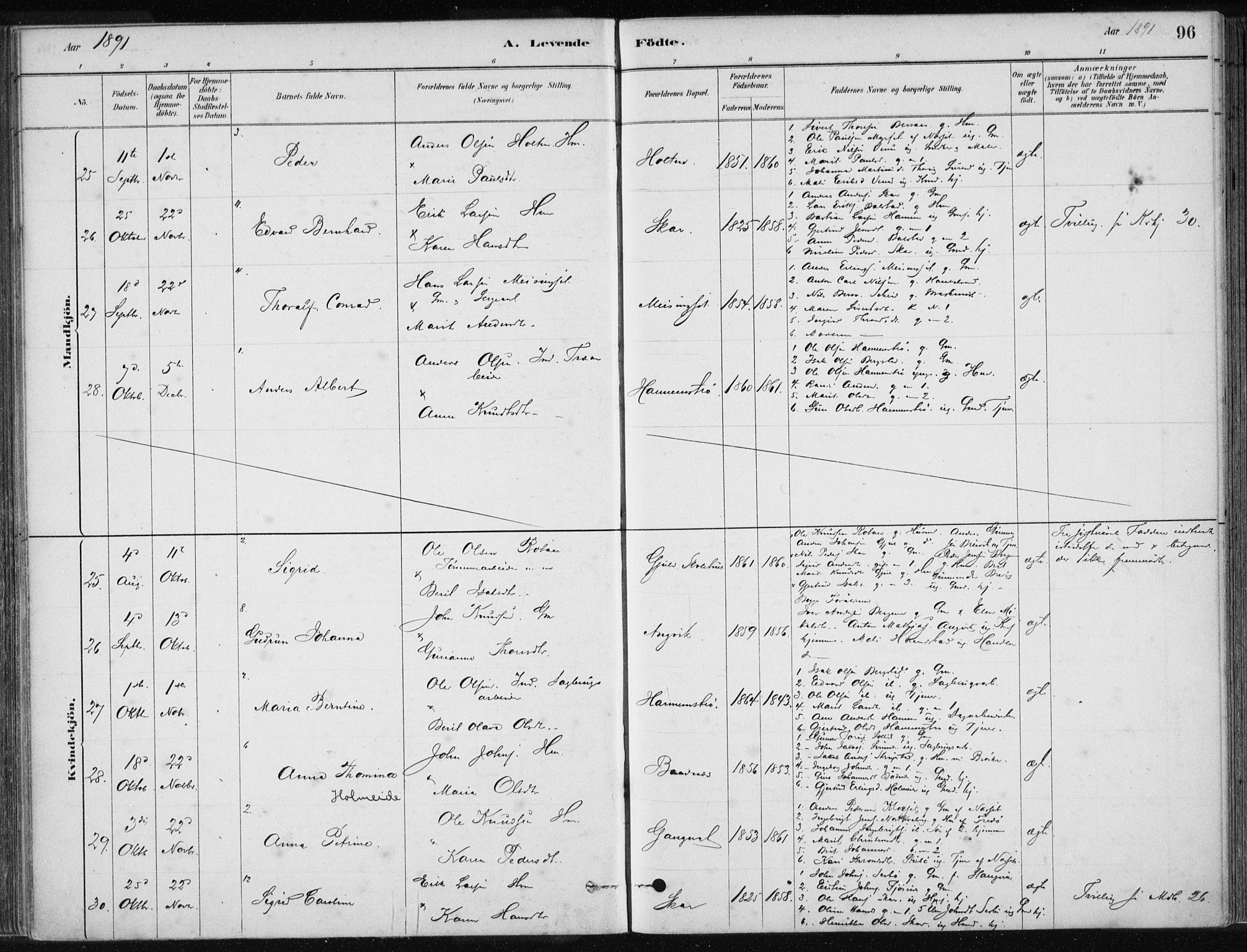 Ministerialprotokoller, klokkerbøker og fødselsregistre - Møre og Romsdal, AV/SAT-A-1454/586/L0987: Parish register (official) no. 586A13, 1879-1892, p. 96