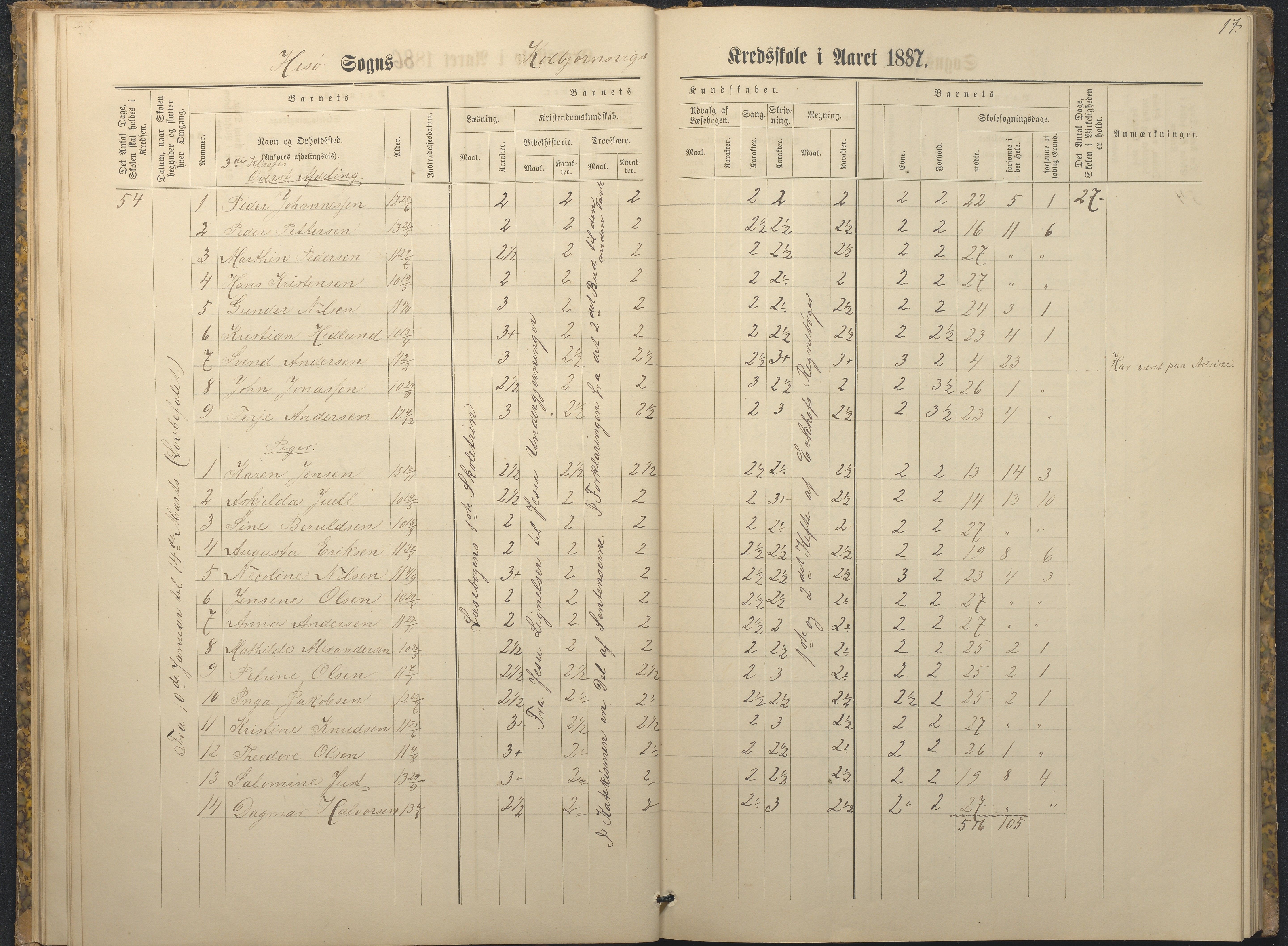 Hisøy kommune frem til 1991, AAKS/KA0922-PK/32/L0009: Skoleprotokoll, 1880-1892, p. 17