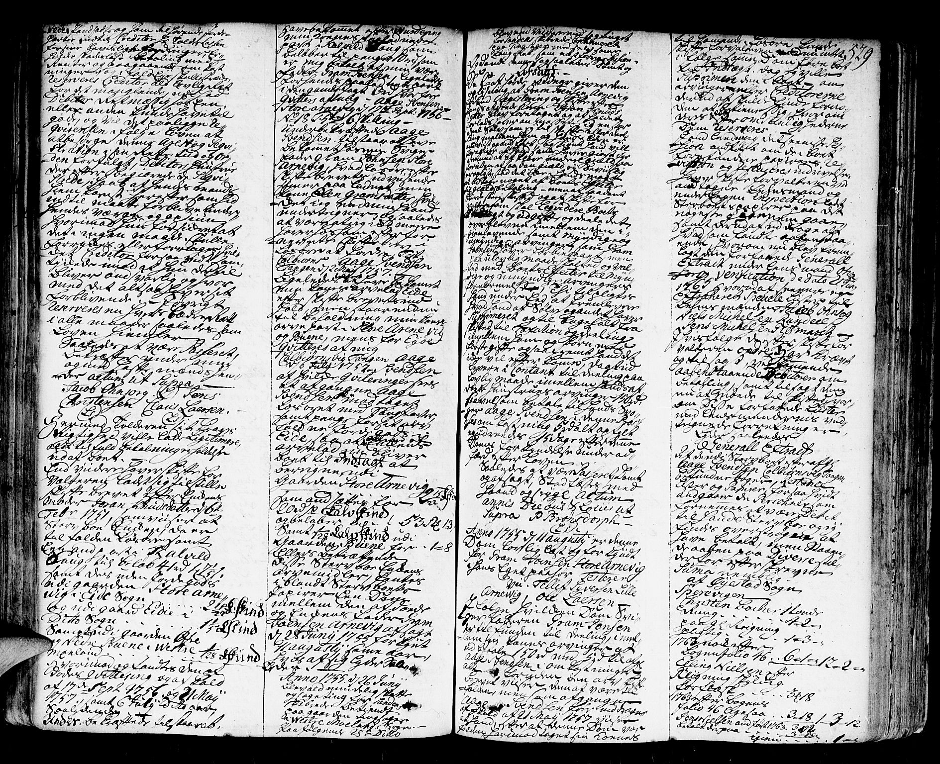 Nedenes sorenskriveri før 1824, AV/SAK-1221-0007/H/Hc/L0030: Skifteprotokoll med register nr 21a, 1763-1767, p. 528b-529a
