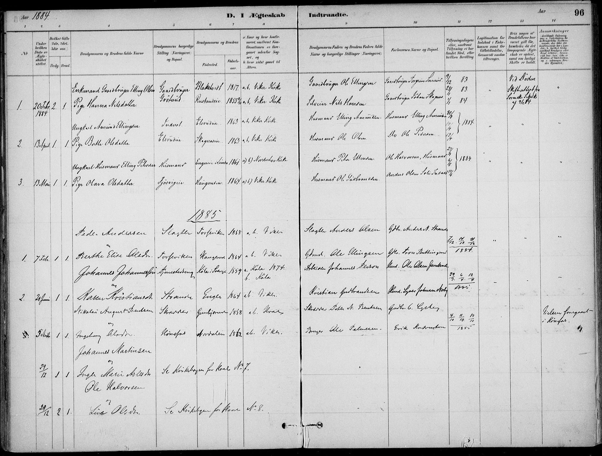 Ådal kirkebøker, AV/SAKO-A-248/F/Fa/L0003: Parish register (official) no. I 3, 1884-1903, p. 96