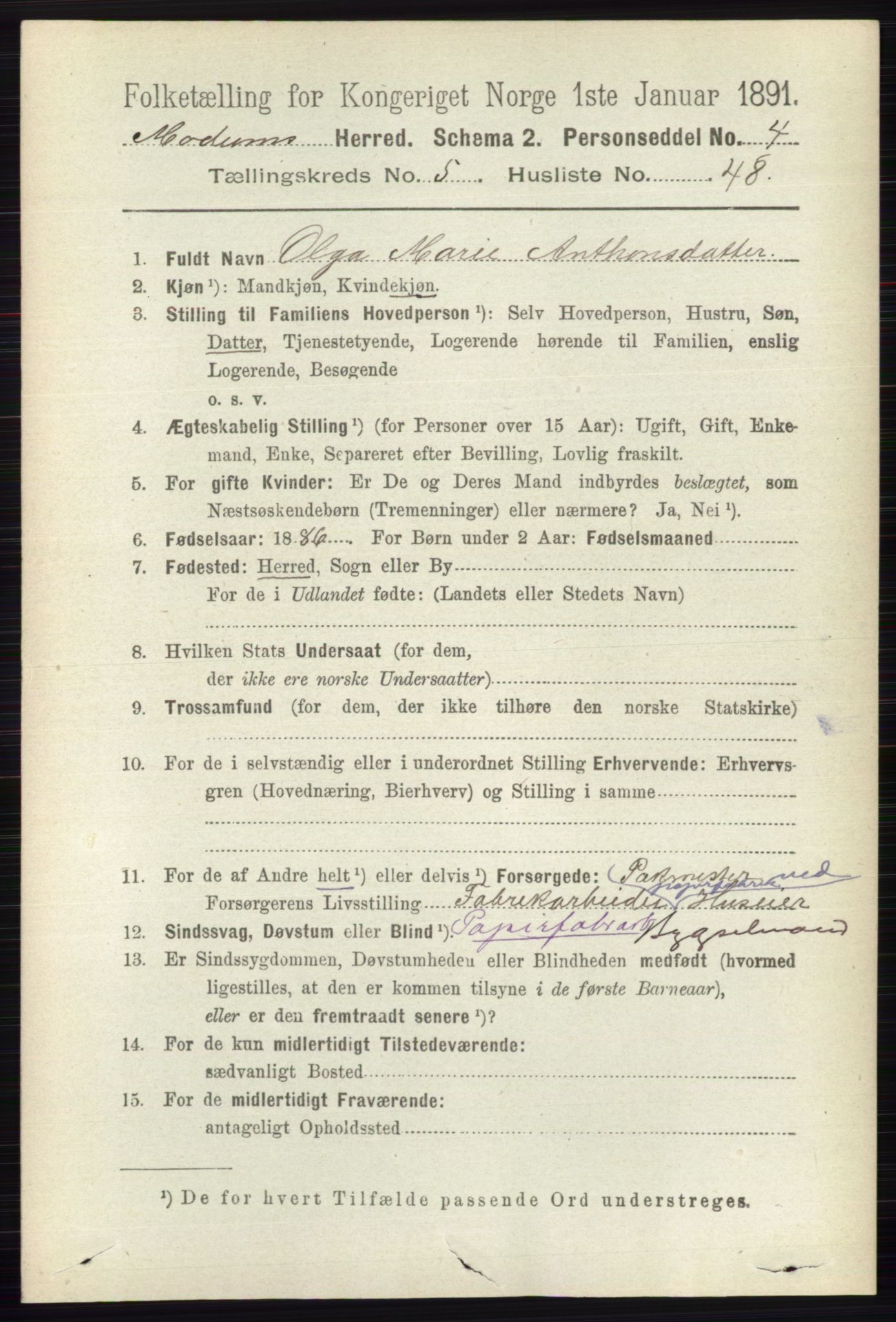 RA, 1891 census for 0623 Modum, 1891, p. 1770