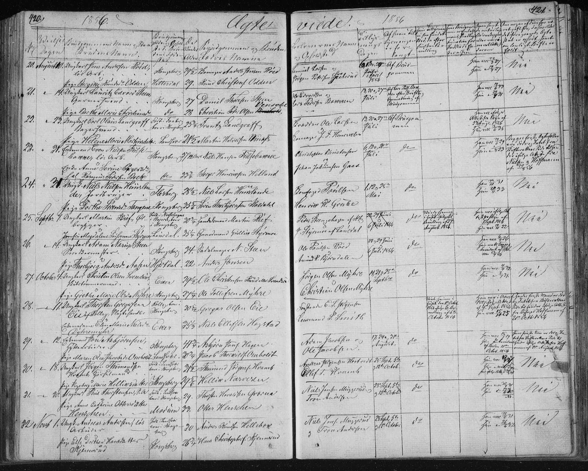 Kongsberg kirkebøker, AV/SAKO-A-22/F/Fa/L0009: Parish register (official) no. I 9, 1839-1858, p. 420-421