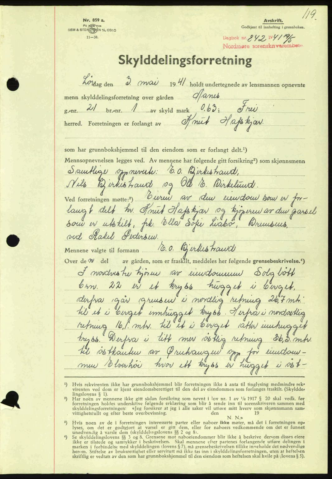 Nordmøre sorenskriveri, SAT/A-4132/1/2/2Ca: Mortgage book no. A90, 1941-1941, Diary no: : 842/1941