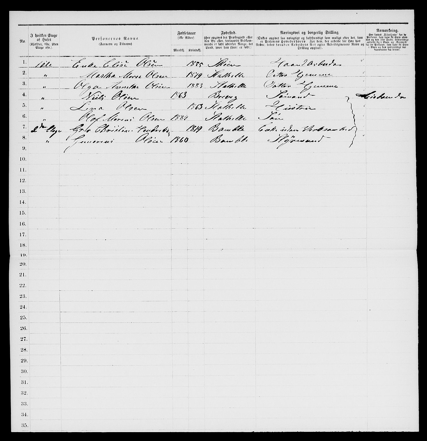 SAKO, 1885 census for 0803 Stathelle, 1885, p. 49