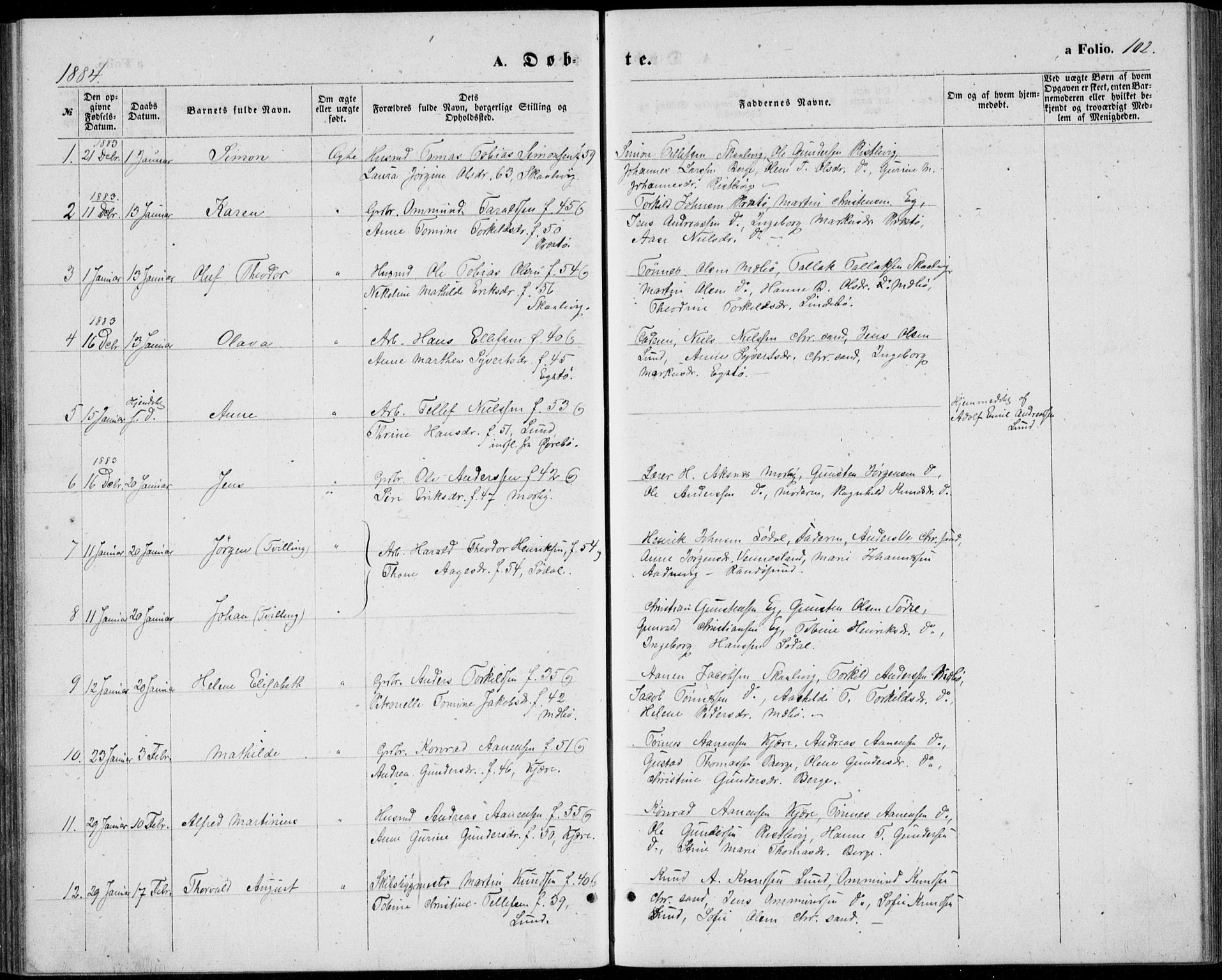 Oddernes sokneprestkontor, AV/SAK-1111-0033/F/Fb/Fba/L0007: Parish register (copy) no. B 7, 1869-1887, p. 102