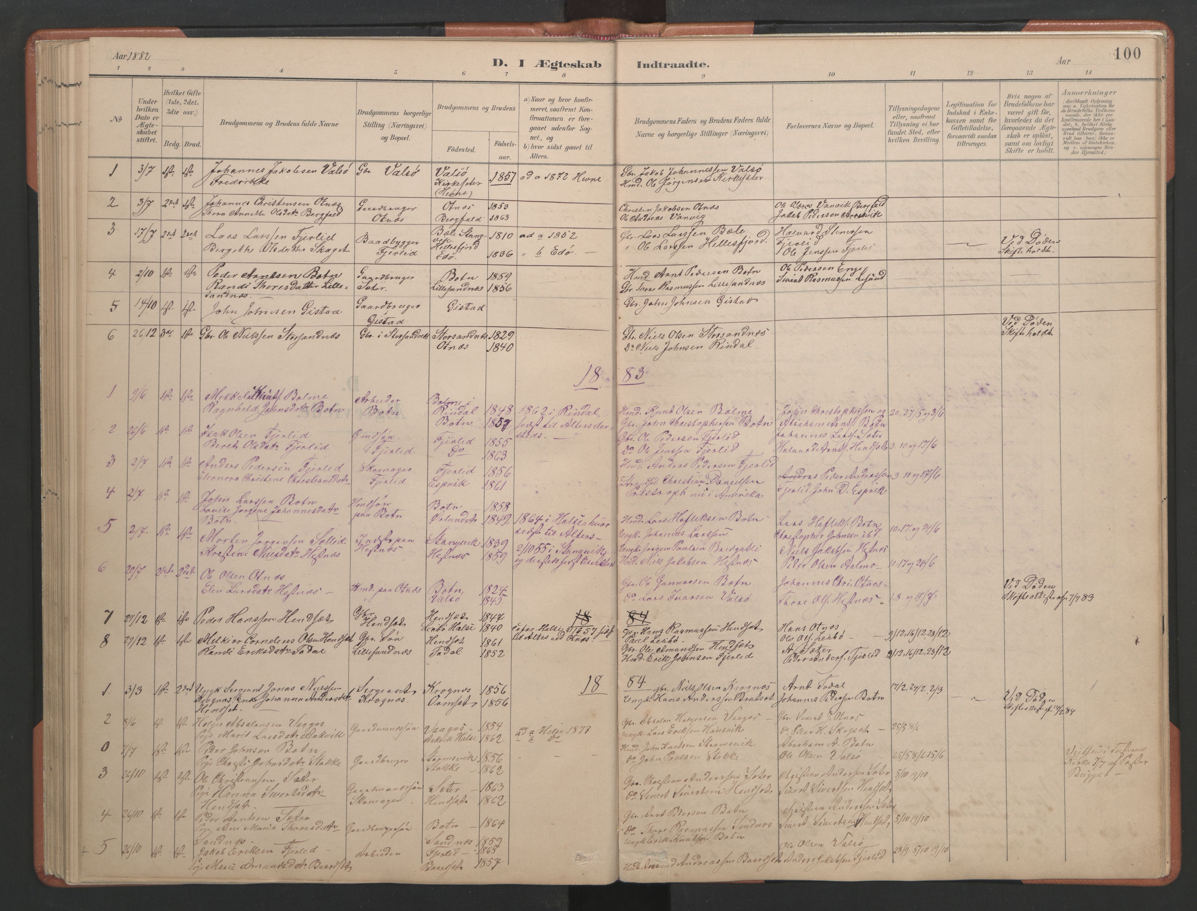 Ministerialprotokoller, klokkerbøker og fødselsregistre - Møre og Romsdal, AV/SAT-A-1454/580/L0926: Parish register (copy) no. 580C01, 1882-1903, p. 100