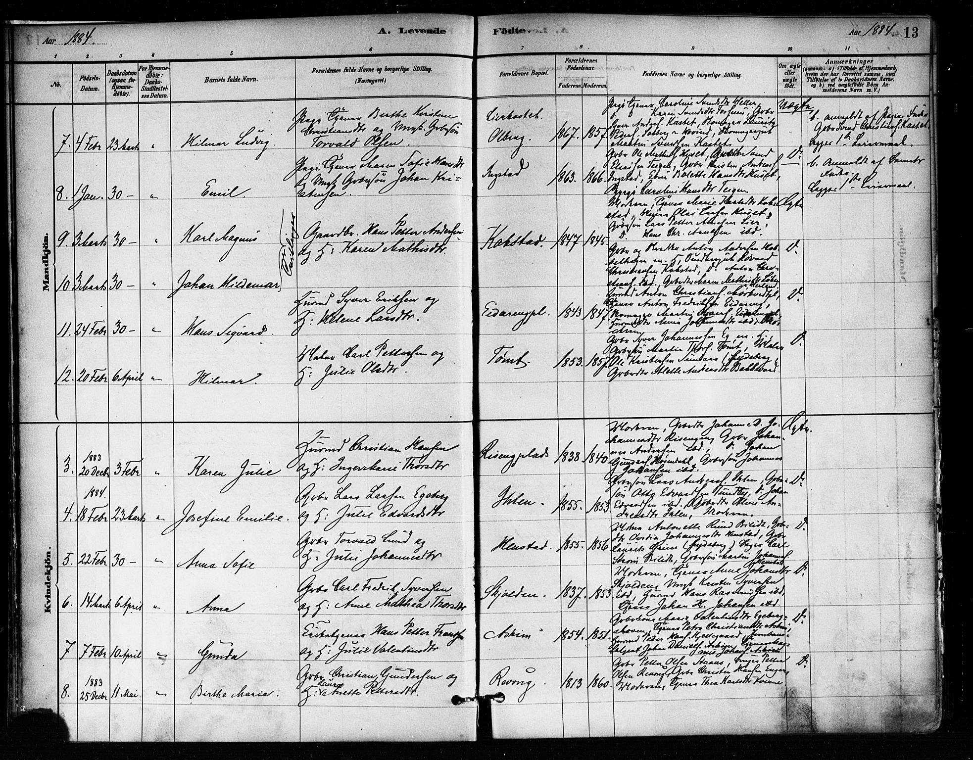 Askim prestekontor Kirkebøker, AV/SAO-A-10900/F/Fa/L0007: Parish register (official) no. 7, 1882-1897, p. 13