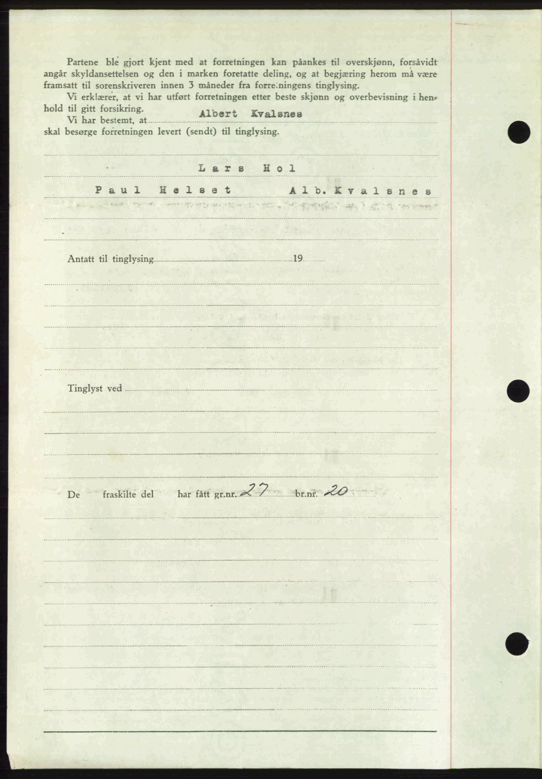 Romsdal sorenskriveri, AV/SAT-A-4149/1/2/2C: Mortgage book no. A24, 1947-1947, Diary no: : 2752/1947