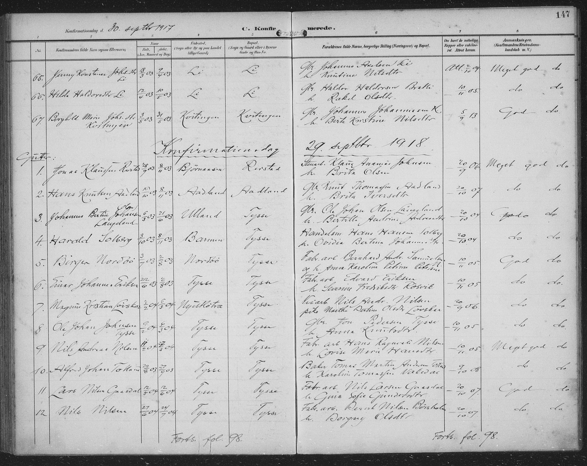 Samnanger Sokneprestembete, AV/SAB-A-77501/H/Haa: Parish register (official) no. A 2, 1902-1918, p. 147