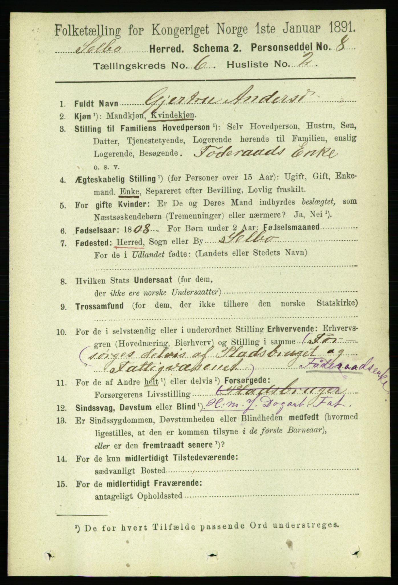 RA, 1891 census for 1664 Selbu, 1891, p. 2140