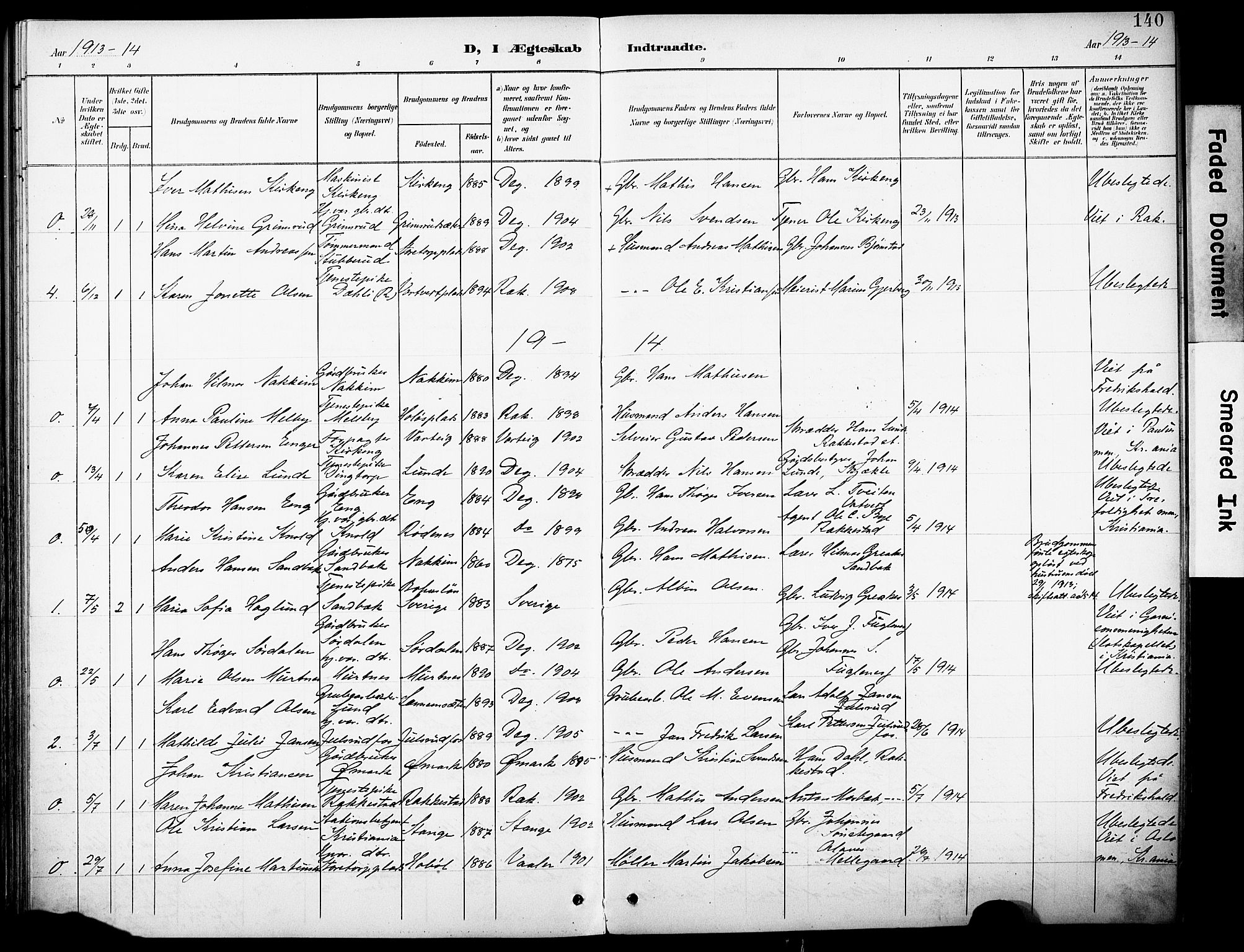 Rakkestad prestekontor Kirkebøker, AV/SAO-A-2008/F/Fb/L0002: Parish register (official) no. II 2, 1900-1920, p. 140