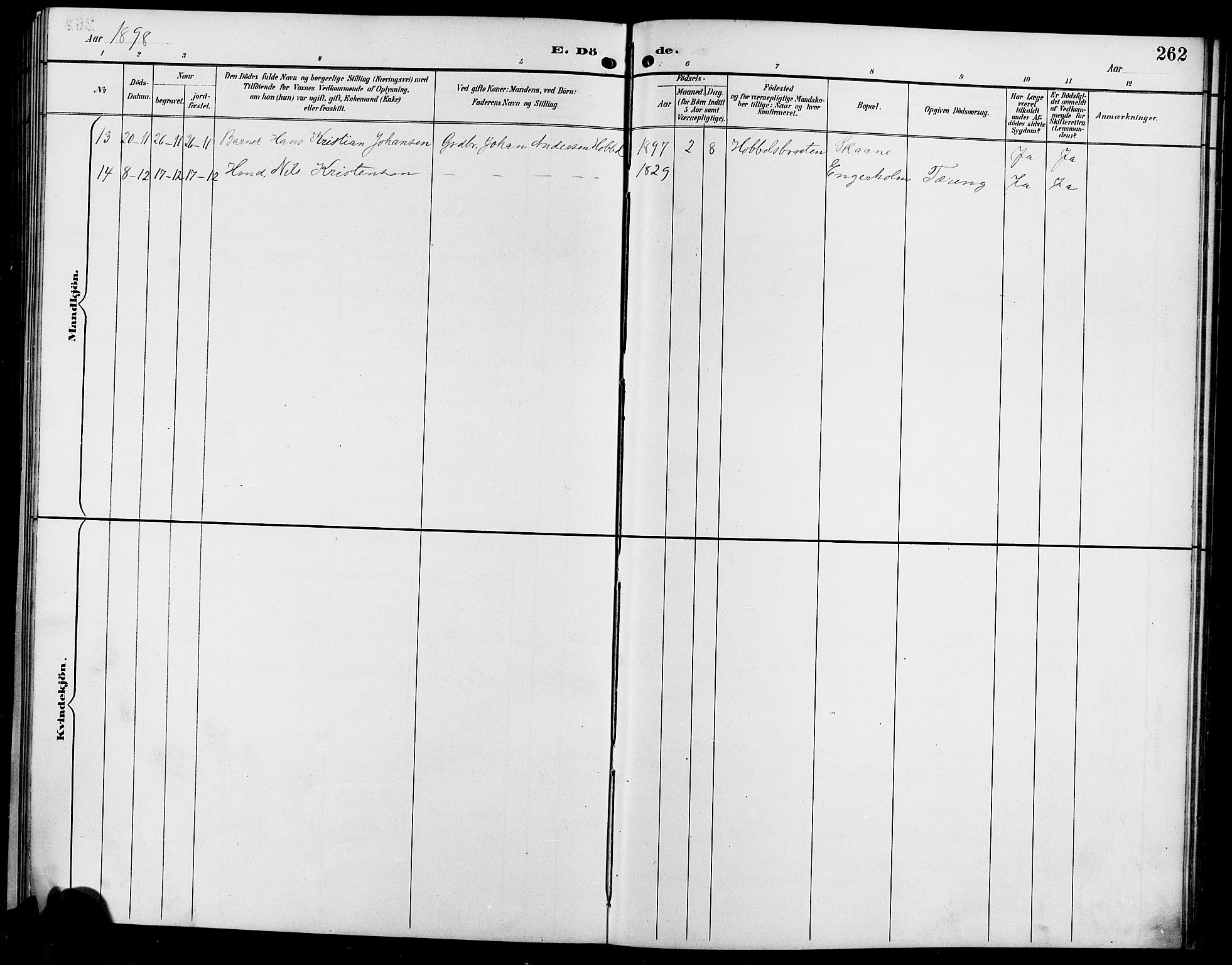 Enebakk prestekontor Kirkebøker, AV/SAO-A-10171c/G/Ga/L0006: Parish register (copy) no. I 6, 1889-1911, p. 262