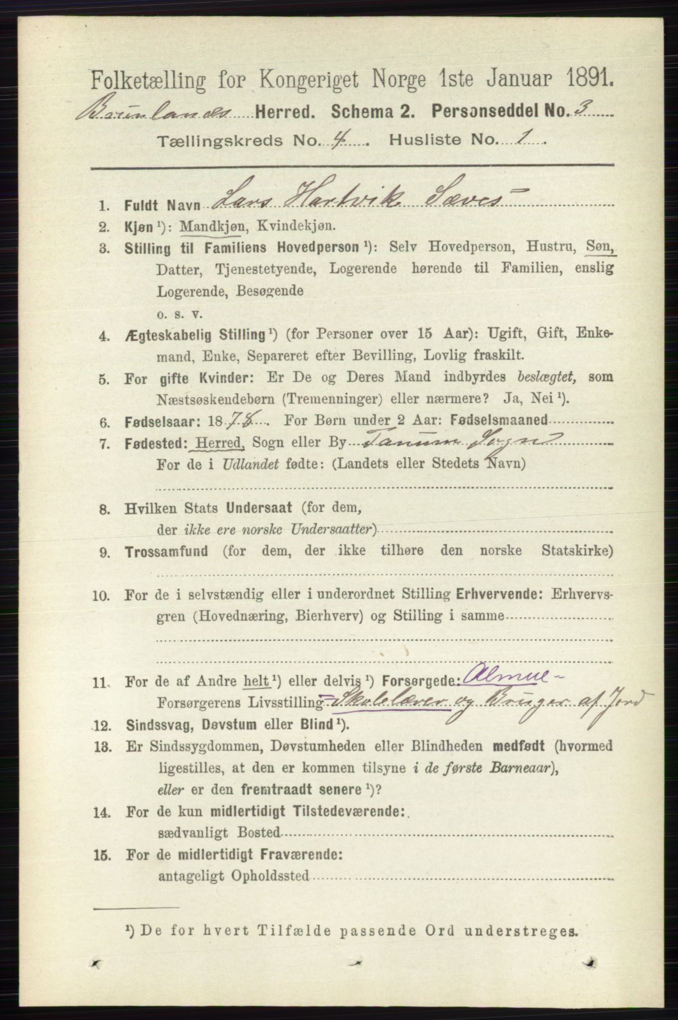 RA, 1891 census for 0726 Brunlanes, 1891, p. 1828