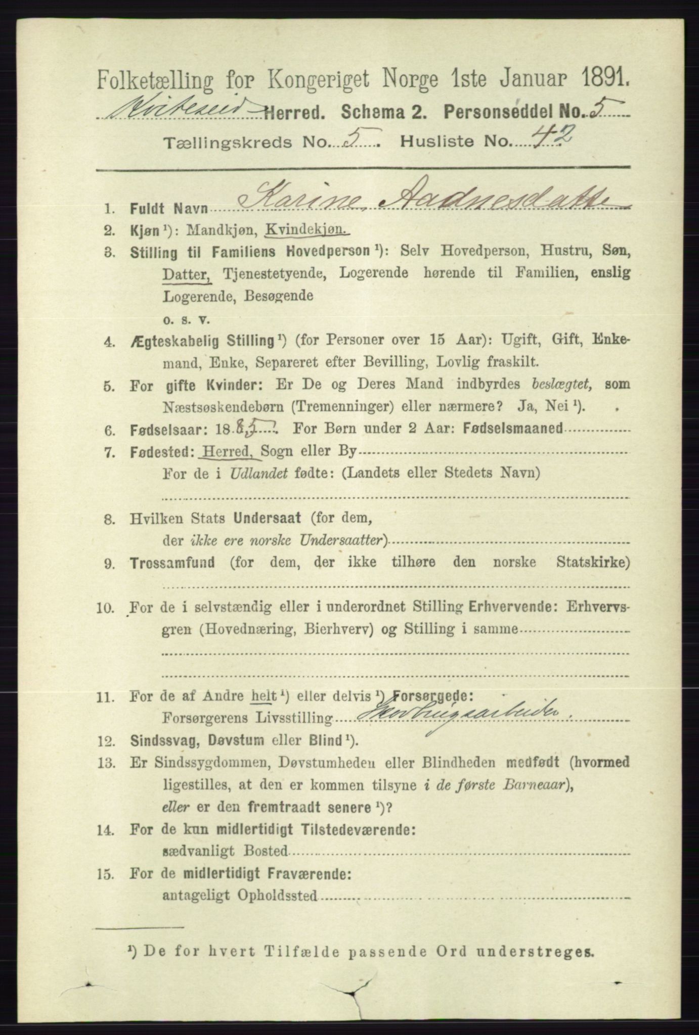 RA, 1891 census for 0829 Kviteseid, 1891, p. 1127