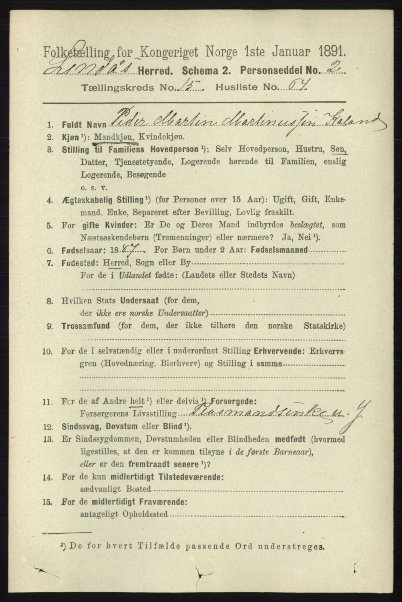 RA, 1891 census for 1263 Lindås, 1891, p. 5636