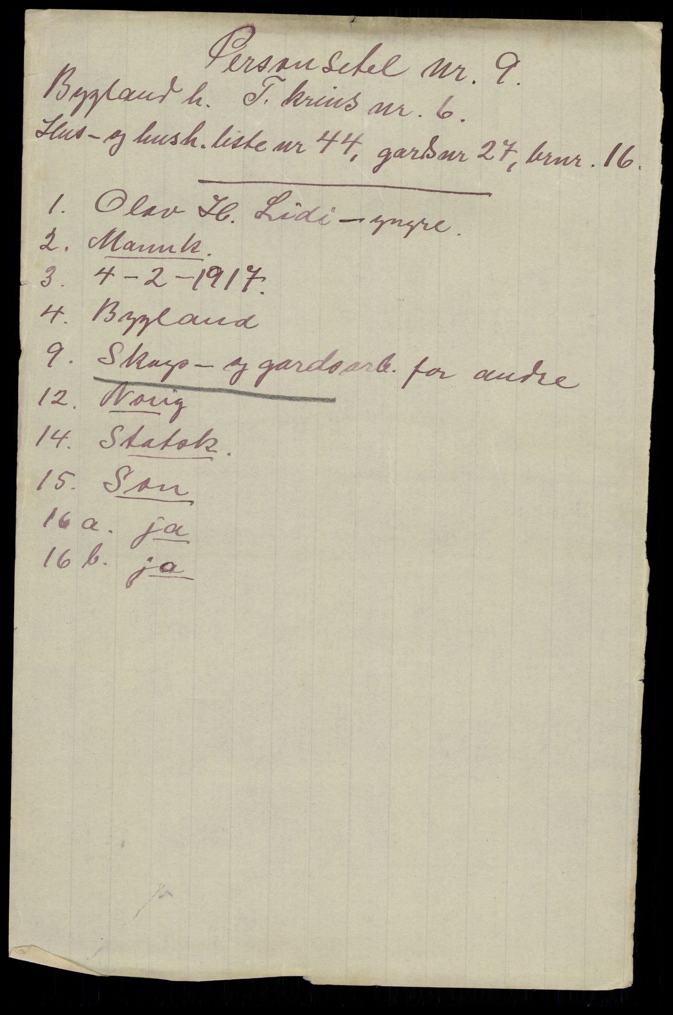 SAK, 1920 census for Bygland, 1920, p. 2617