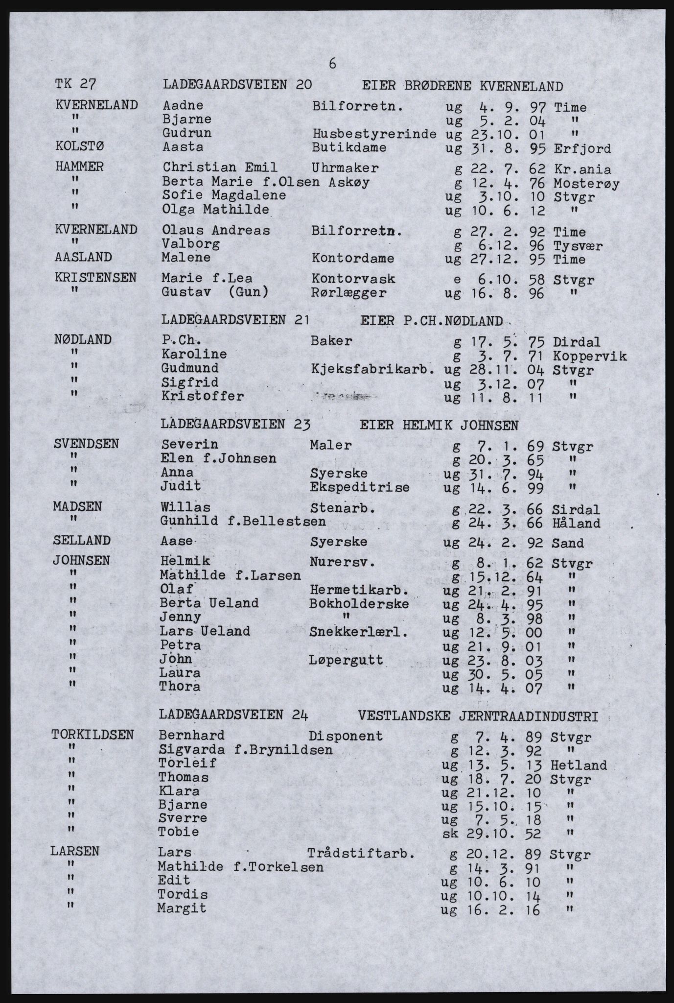 SAST, Copy of 1920 census for Stavanger, 1920, p. 12